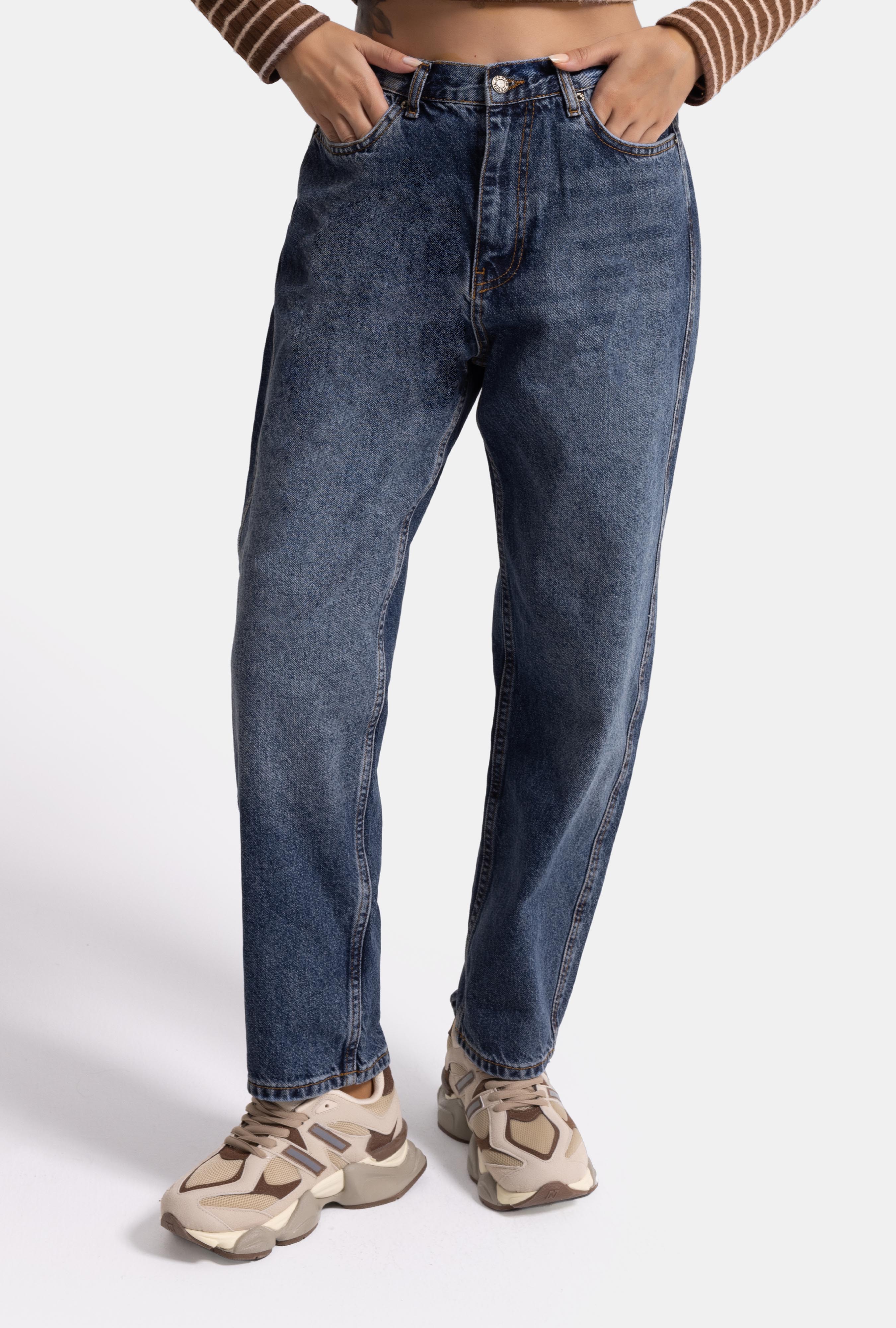 It's Basic Kadın Koyu Mavi 2w5-5 Relaxed Fit Beli Lastikli Denim Jean