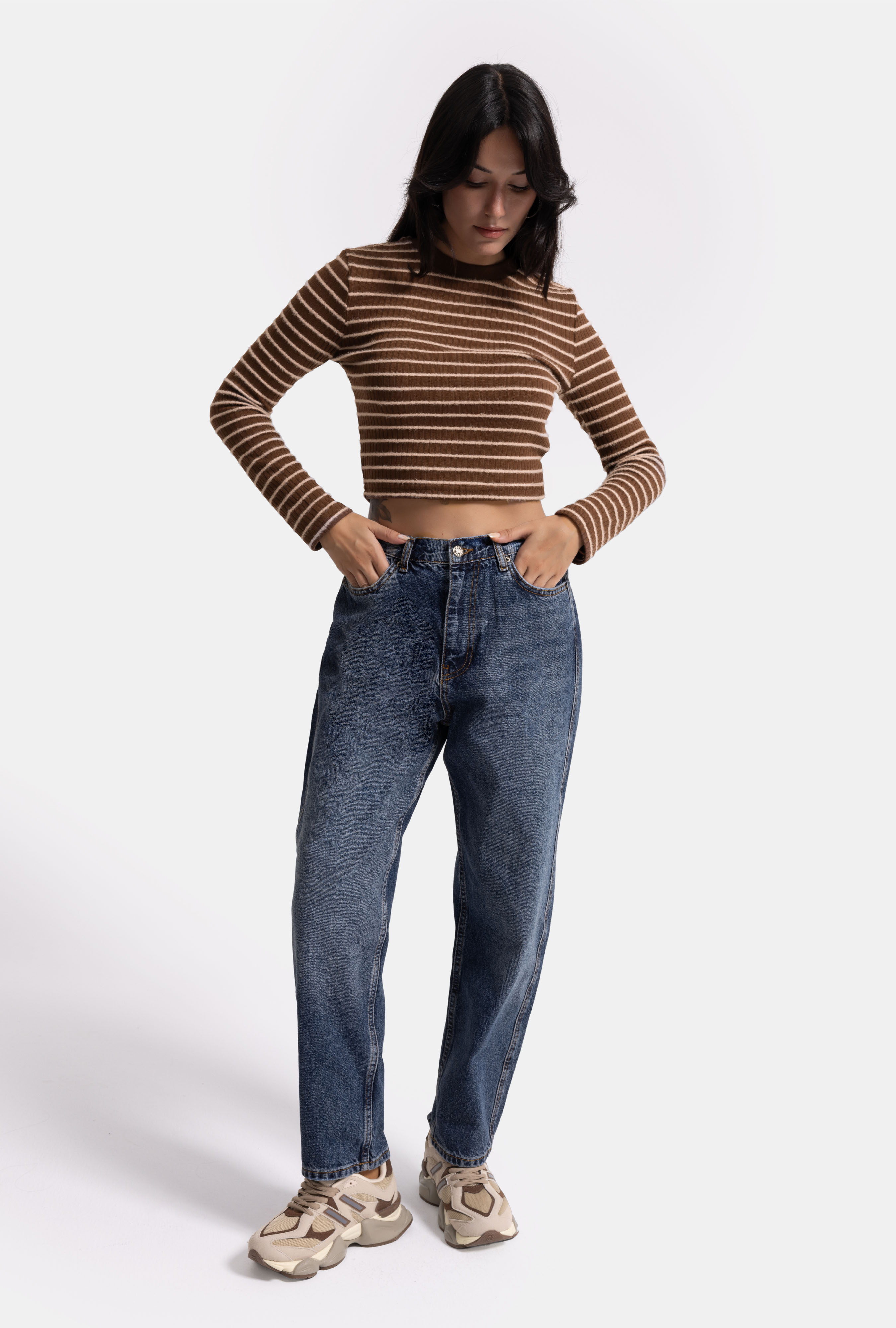 It's Basic Kadın Koyu Mavi 2w5-5 Relaxed Fit Beli Lastikli Denim Jean görsel 2