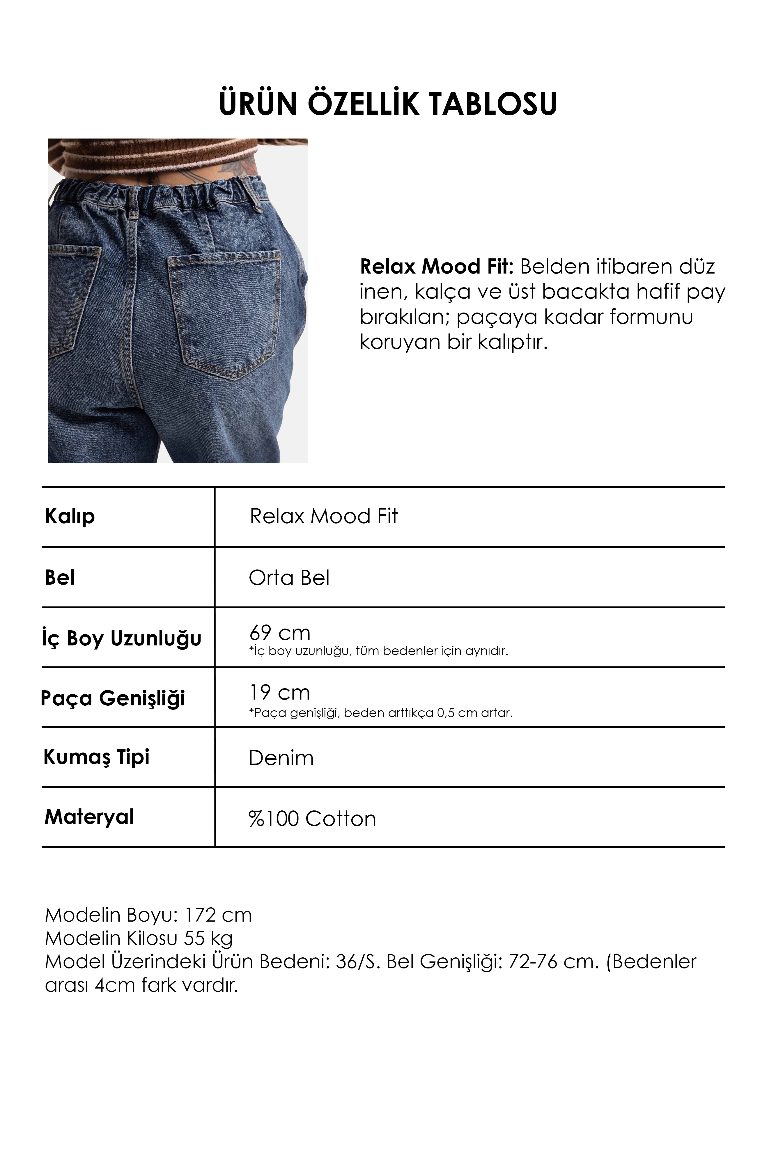 It's Basic Kadın Koyu Mavi 2w5-5 Relaxed Fit Beli Lastikli Denim Jean görsel 5
