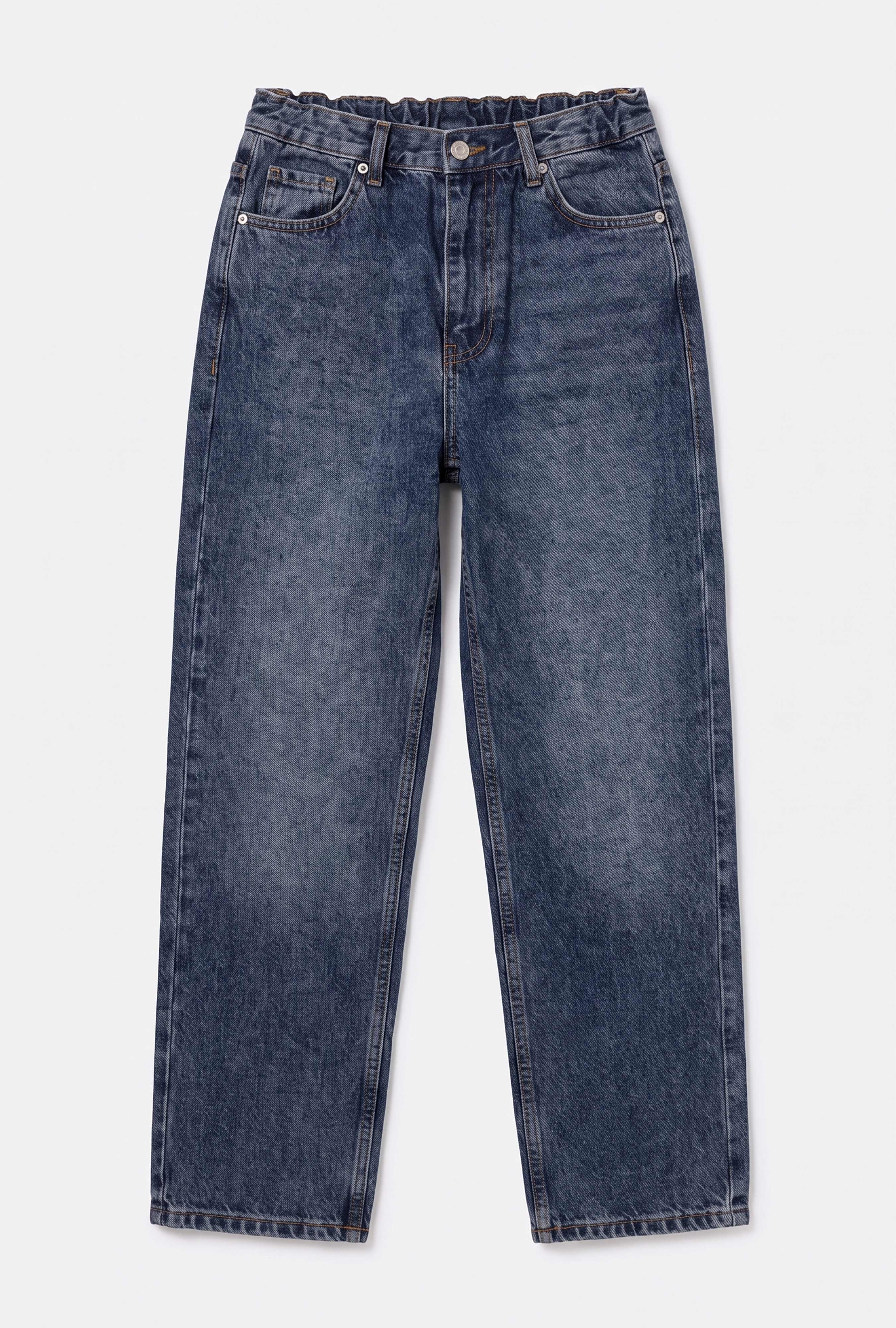 It's Basic Kadın Koyu Mavi 2w5-5 Relaxed Fit Beli Lastikli Denim Jean görsel 6