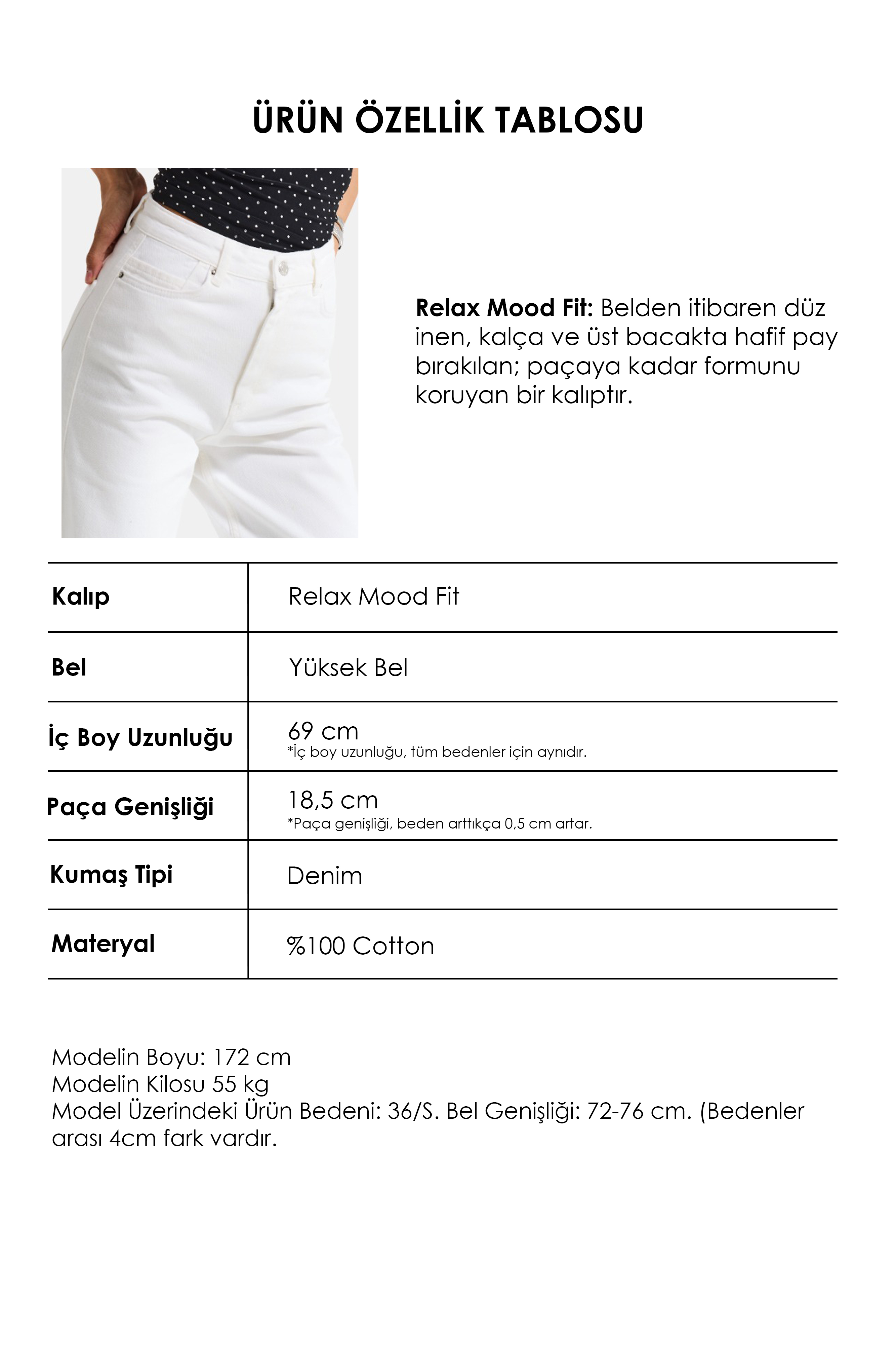 It's Basic Kadın Kırık Beyaz 7s6-101 Relax Fit Denim Jean görsel 4