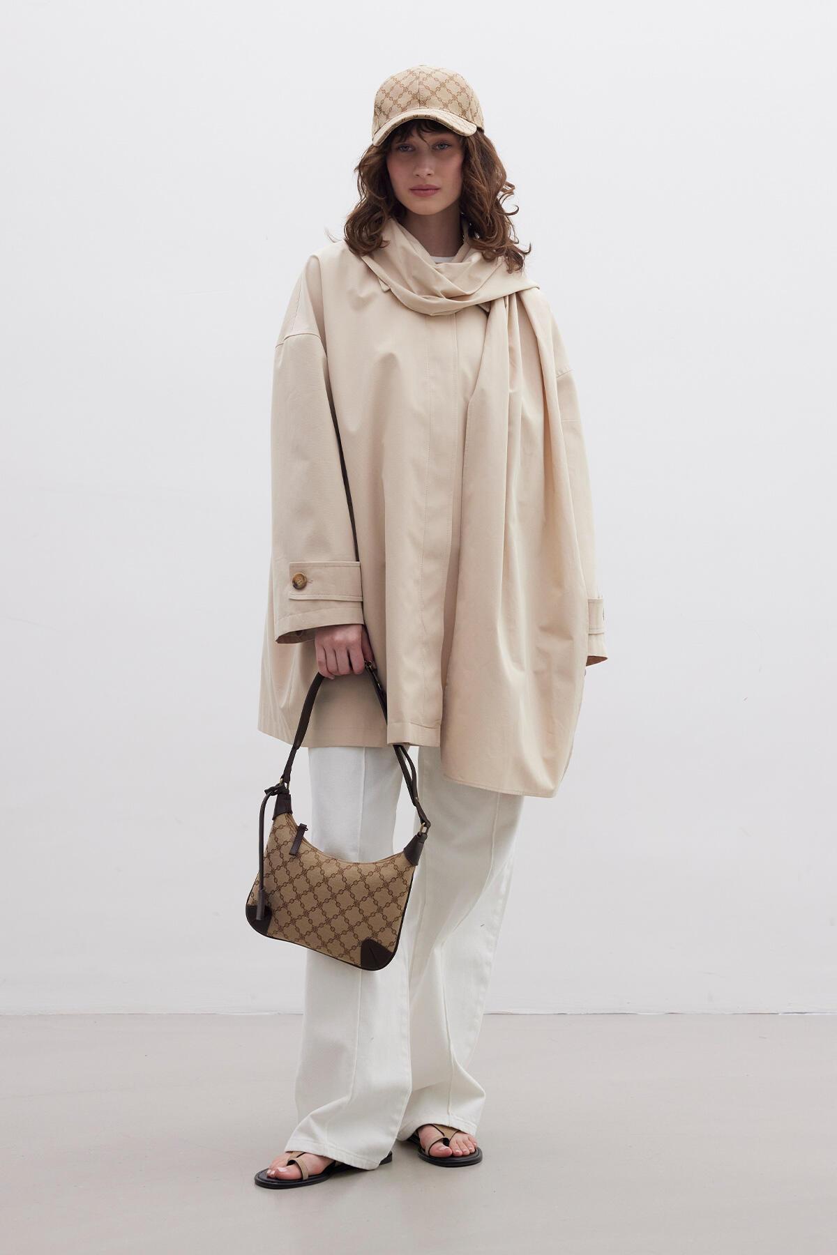 Manuka Stokholm Şal Detaylı Oversize Trençkot Bej görsel 3