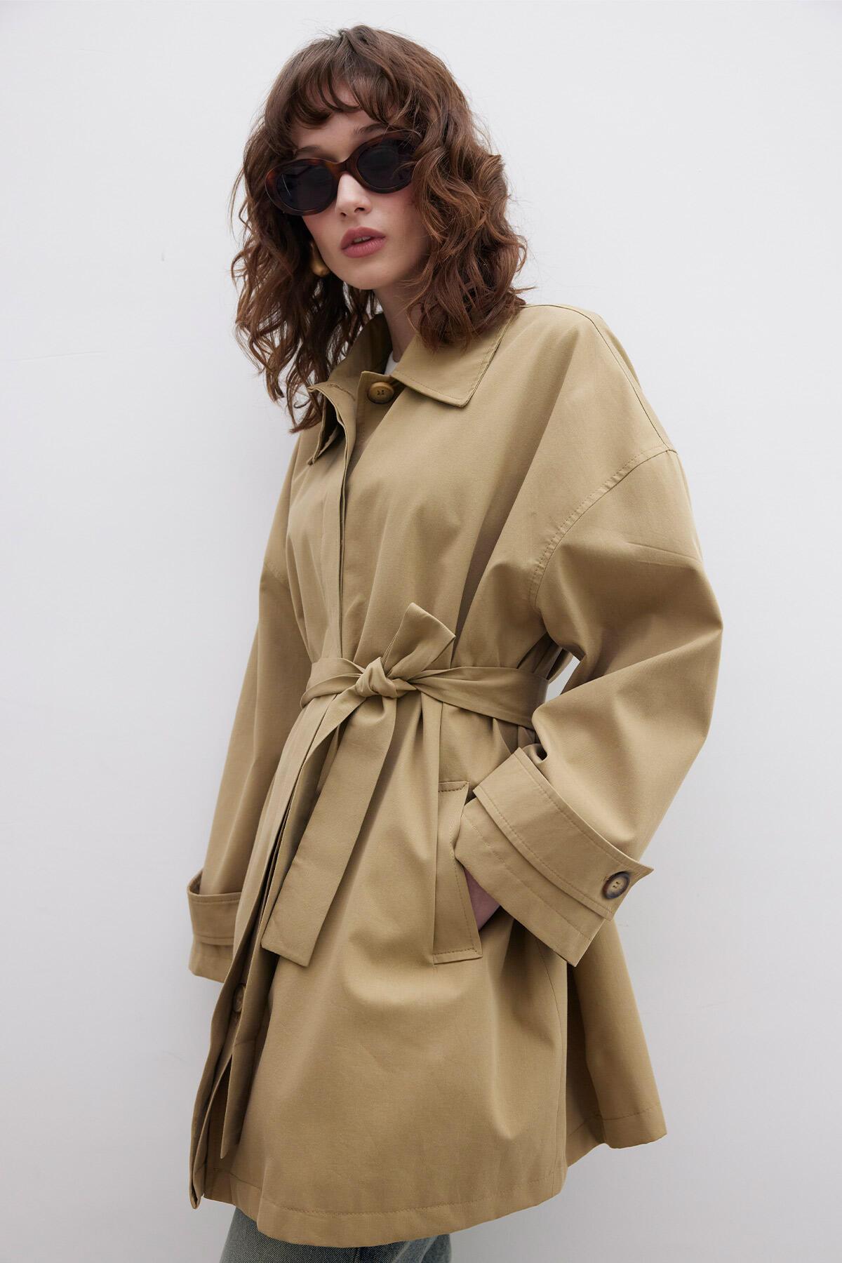 Manuka Stokholm Şal Detaylı Oversize Trençkot Yeşil görsel 5