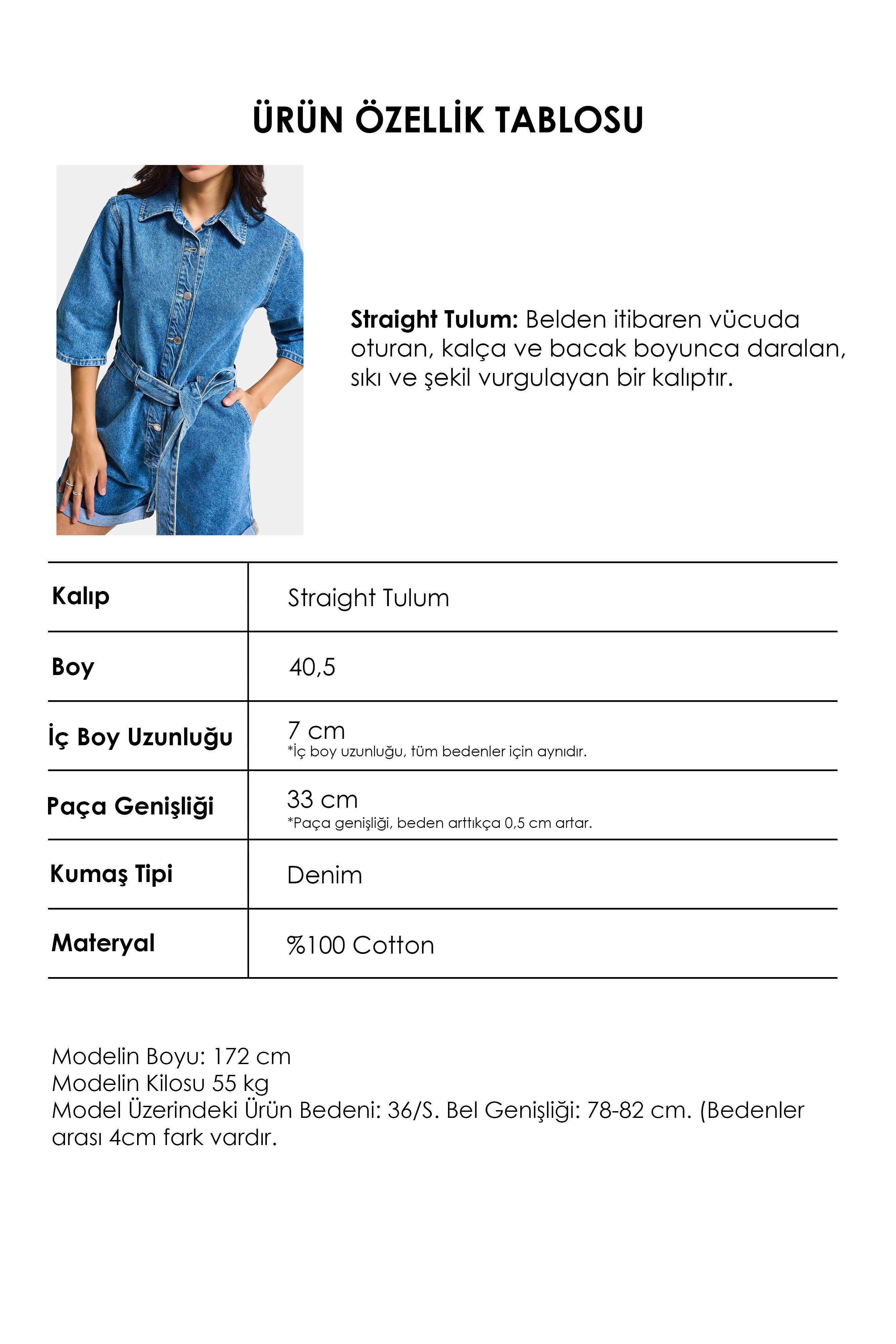It's Basic Kadın Mavi 1s6-4 Straight Kemer ve Düğme Detaylı Denim Tulum Şort görsel 6