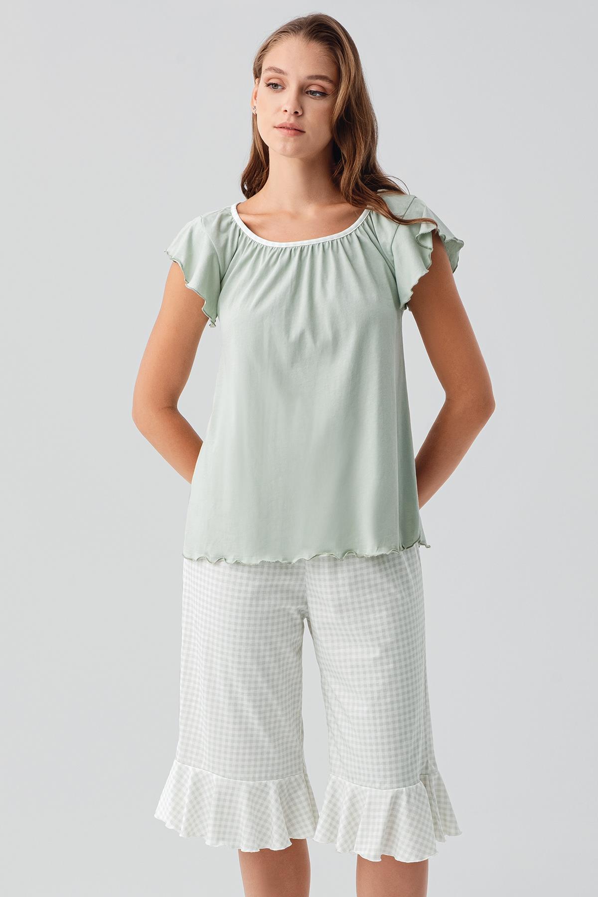 Artış Kısa Kollu Pötikare Desenli Esnek Pamuklu Pijama Takım 19200 görsel 4