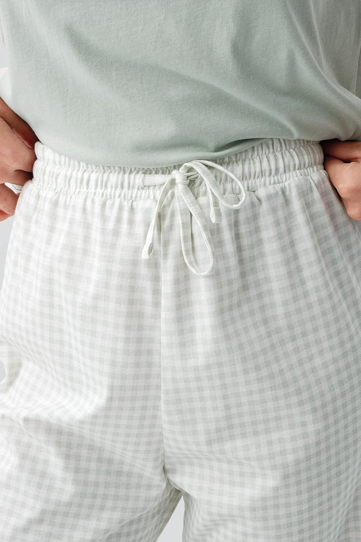 Artış Kısa Kollu Pötikare Desenli Esnek Pamuklu Pijama Takım 19200 görsel 6