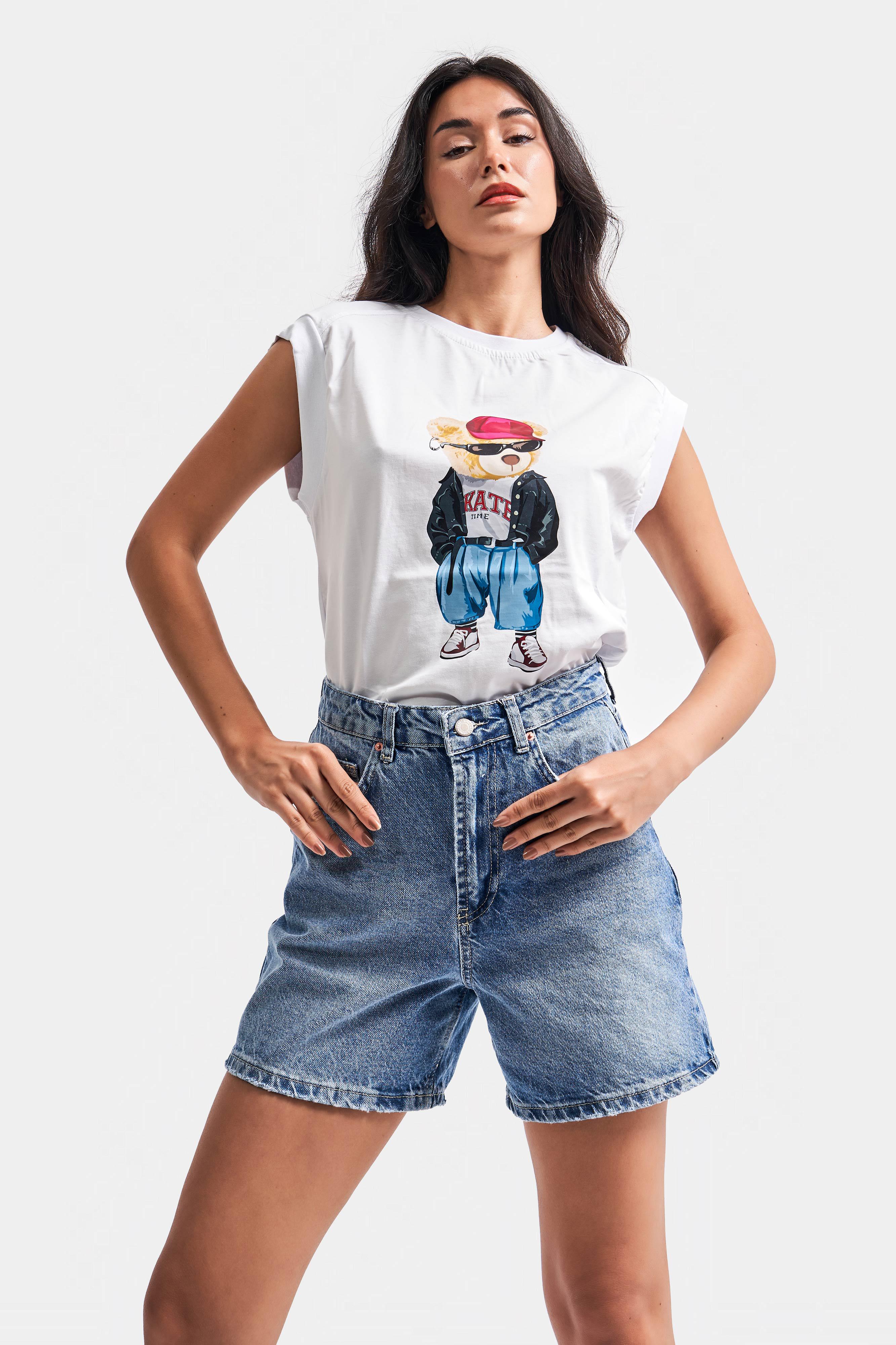 It's Basic Kadın Mavi Renk Mom Fit Midi Boy Denim Şort