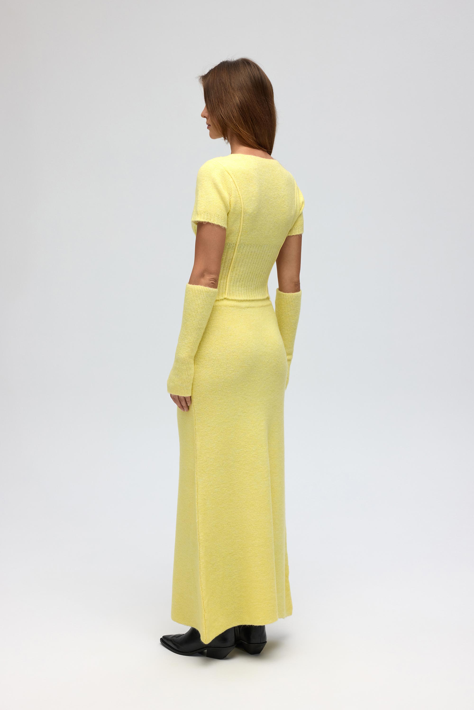 Mai Collection Lumi Gül Detay Sarı Crop Etek Triko Takım görsel 4
