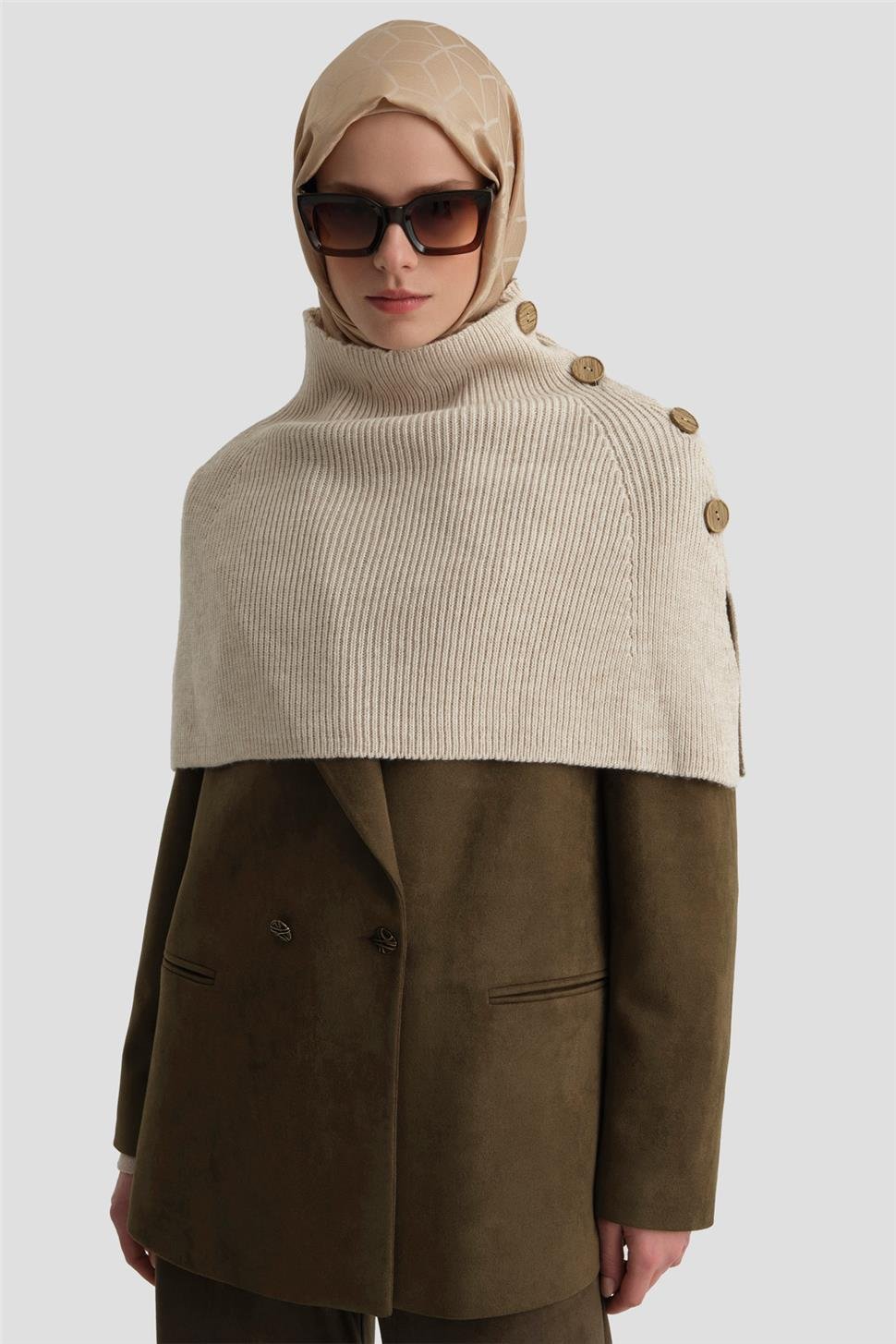 ARMİNE Triko Pelerin 24Kd4224 Bej görsel 3