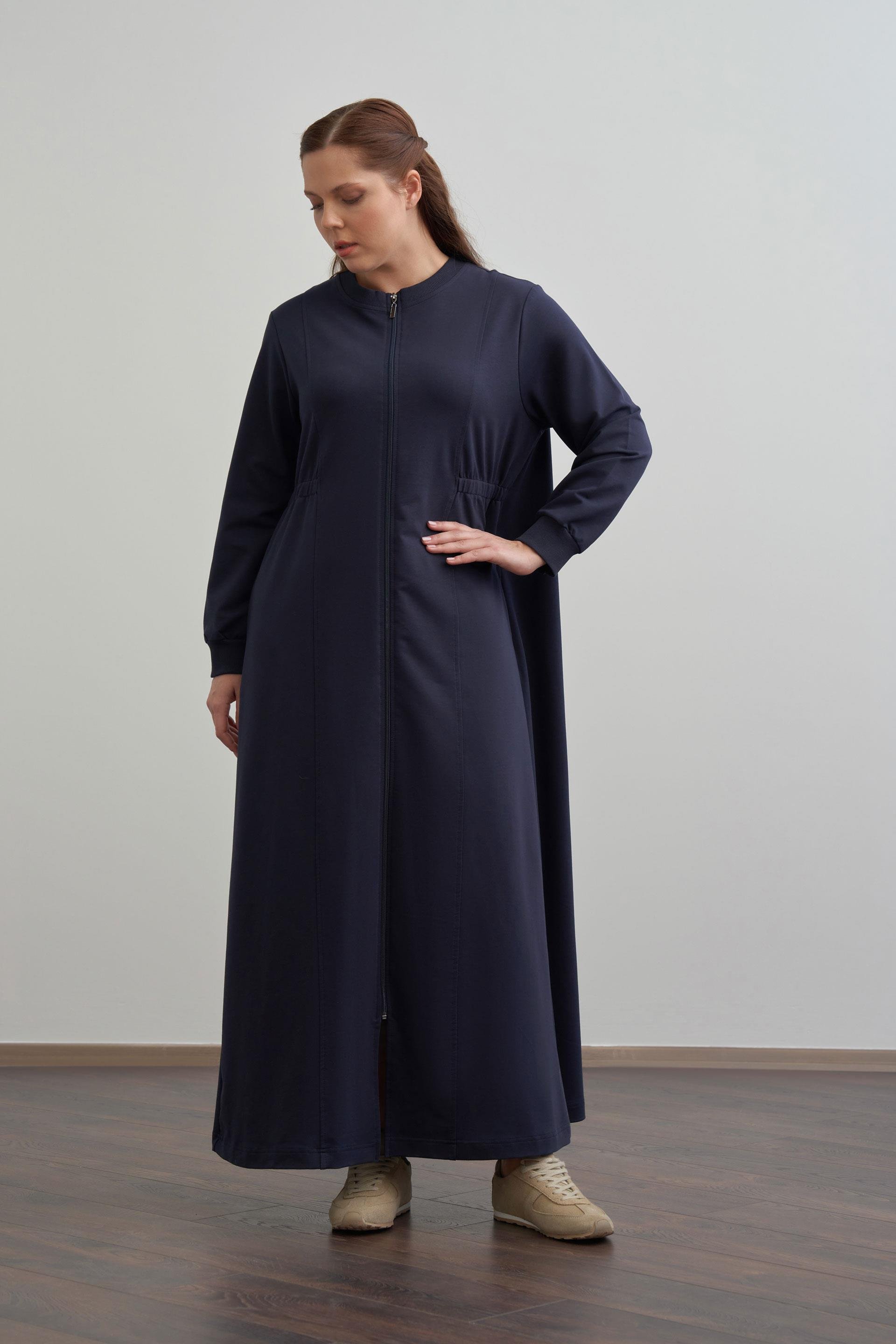 ALLDAY Lacivert-Pamuklu Fermuarlı Uzun Ferace