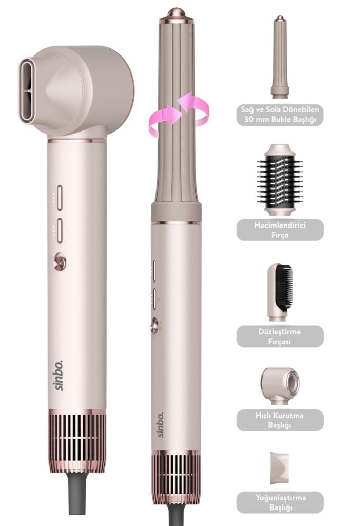 Sinbo Pro Compact Uzun Multi-styler Hava Üfleme Şekillendirici Full Seti 5in1 Saç Şekillendirici Shd