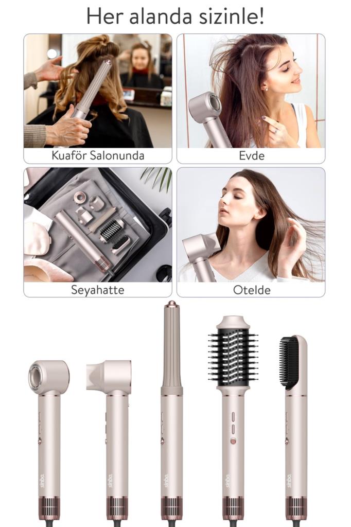 Sinbo Pro Compact Uzun Multi-styler Hava Üfleme Şekillendirici Full Seti 5in1 Saç Şekillendirici Shd görsel 4