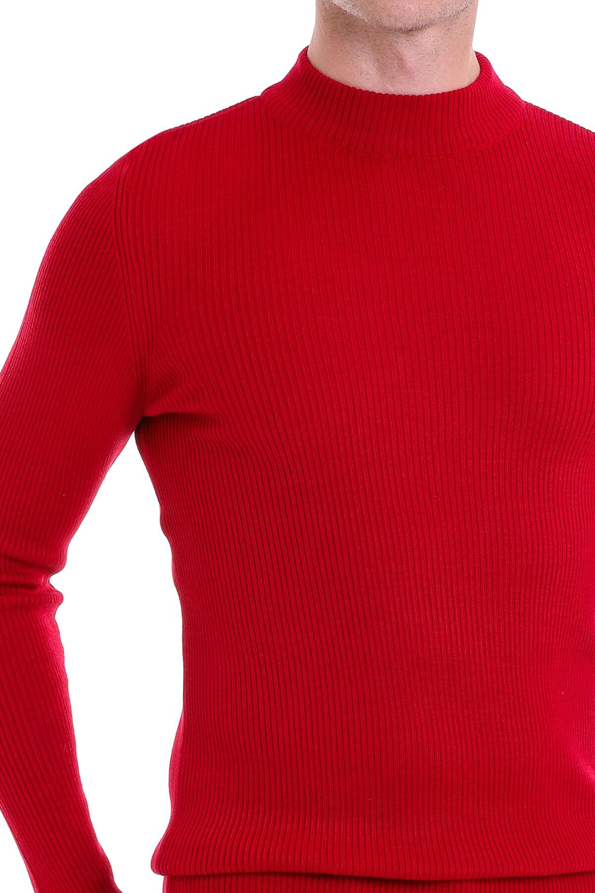 Hatemoğlu Kırmızı Slim Fit Fitilli Yarım Balıkçı Yaka Yünlü Kazak görsel 5