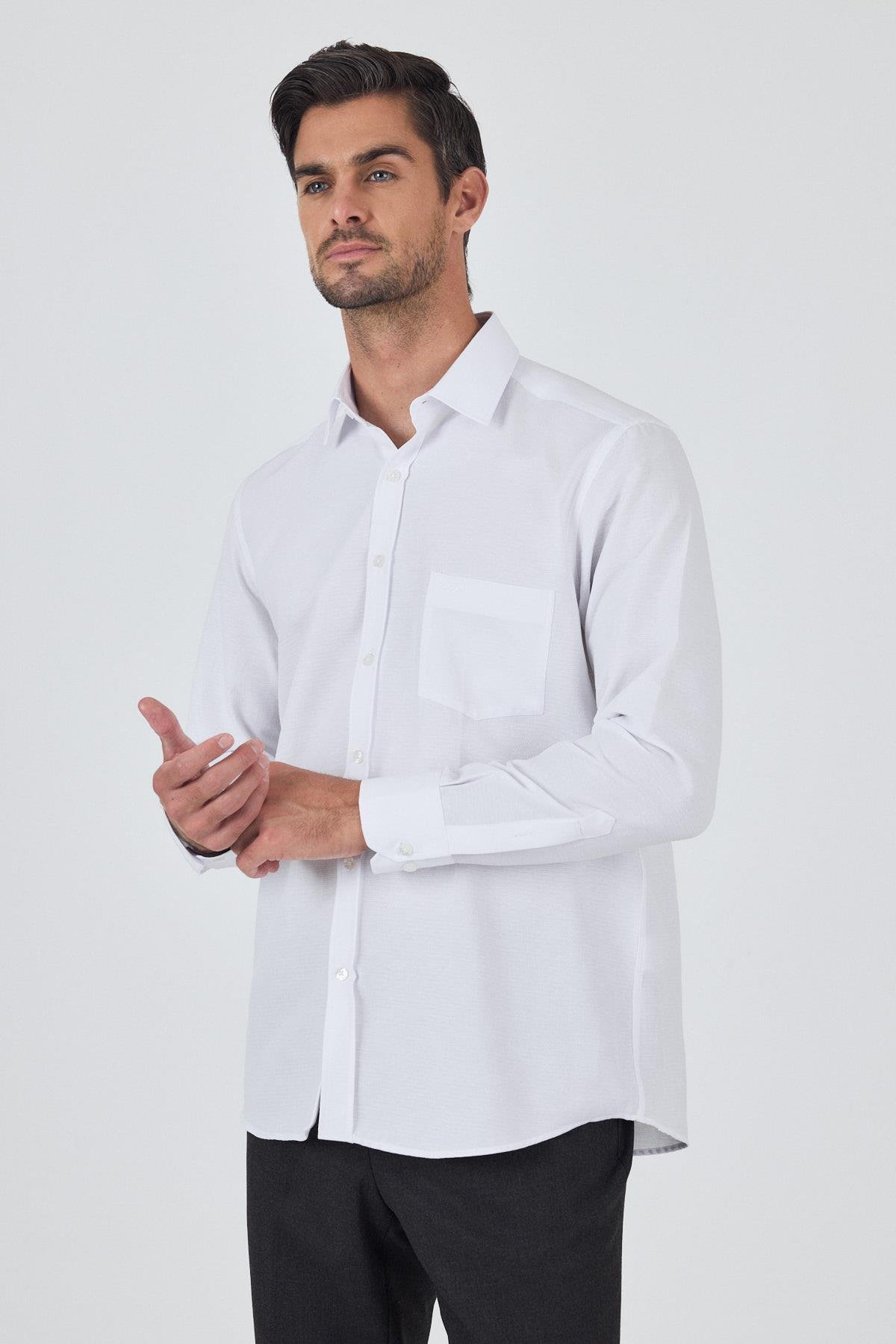İMZA Uzun Kol Desenli Armürlü Sert Yaka Cepli Pamuklu Classic Comfort Fit Büyük Beden Gömlek 1004250187 görsel 2