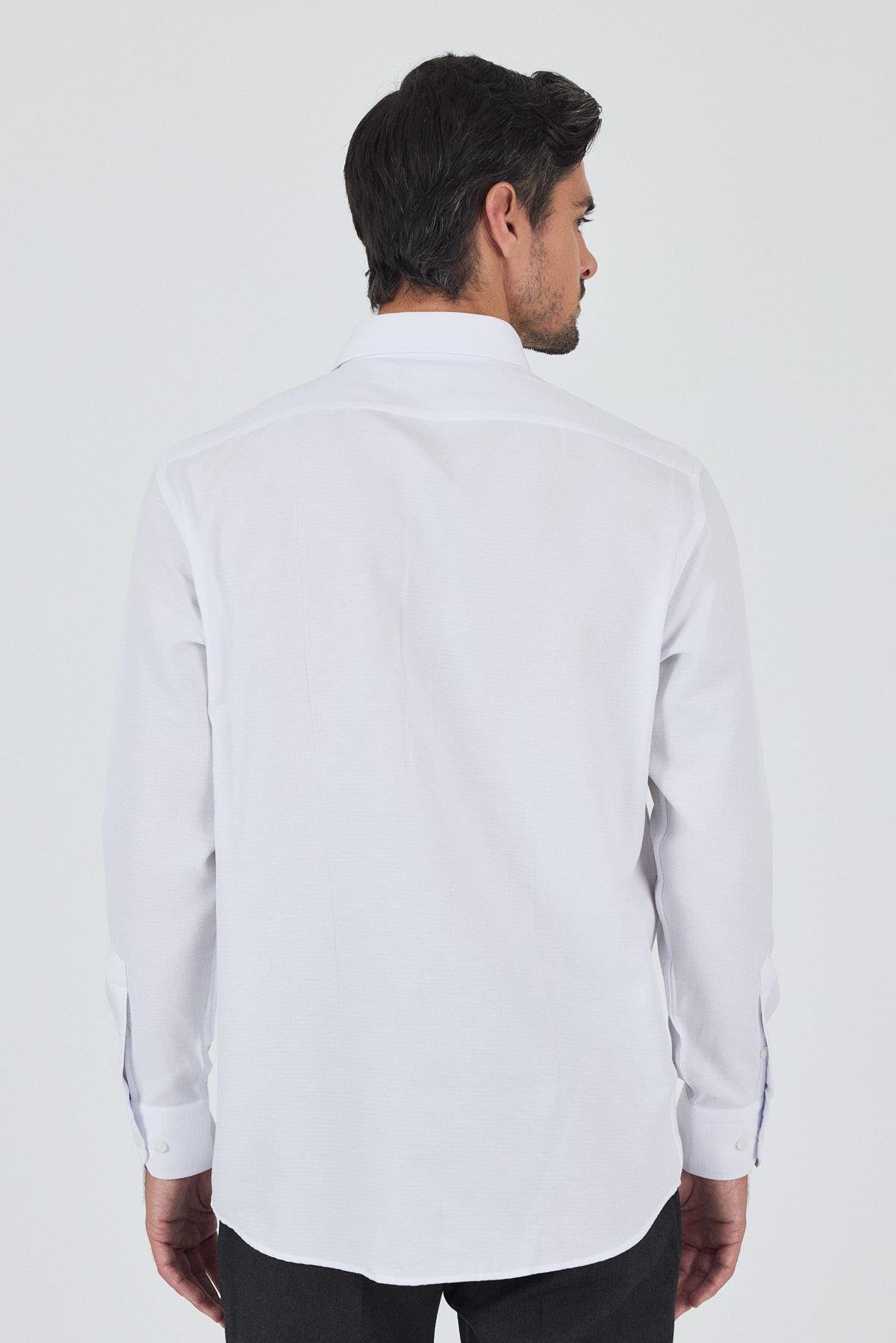İMZA Uzun Kol Desenli Armürlü Sert Yaka Cepli Pamuklu Classic Comfort Fit Büyük Beden Gömlek 1004250187 görsel 6