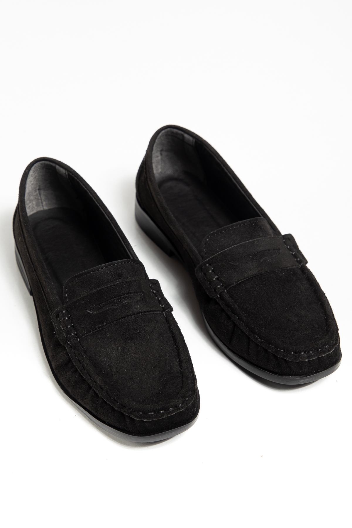 TONNY BLACK Kadın Siyah Süet Termo Kaymaz Taban Loafer Oxford Kadın Ayakkabı