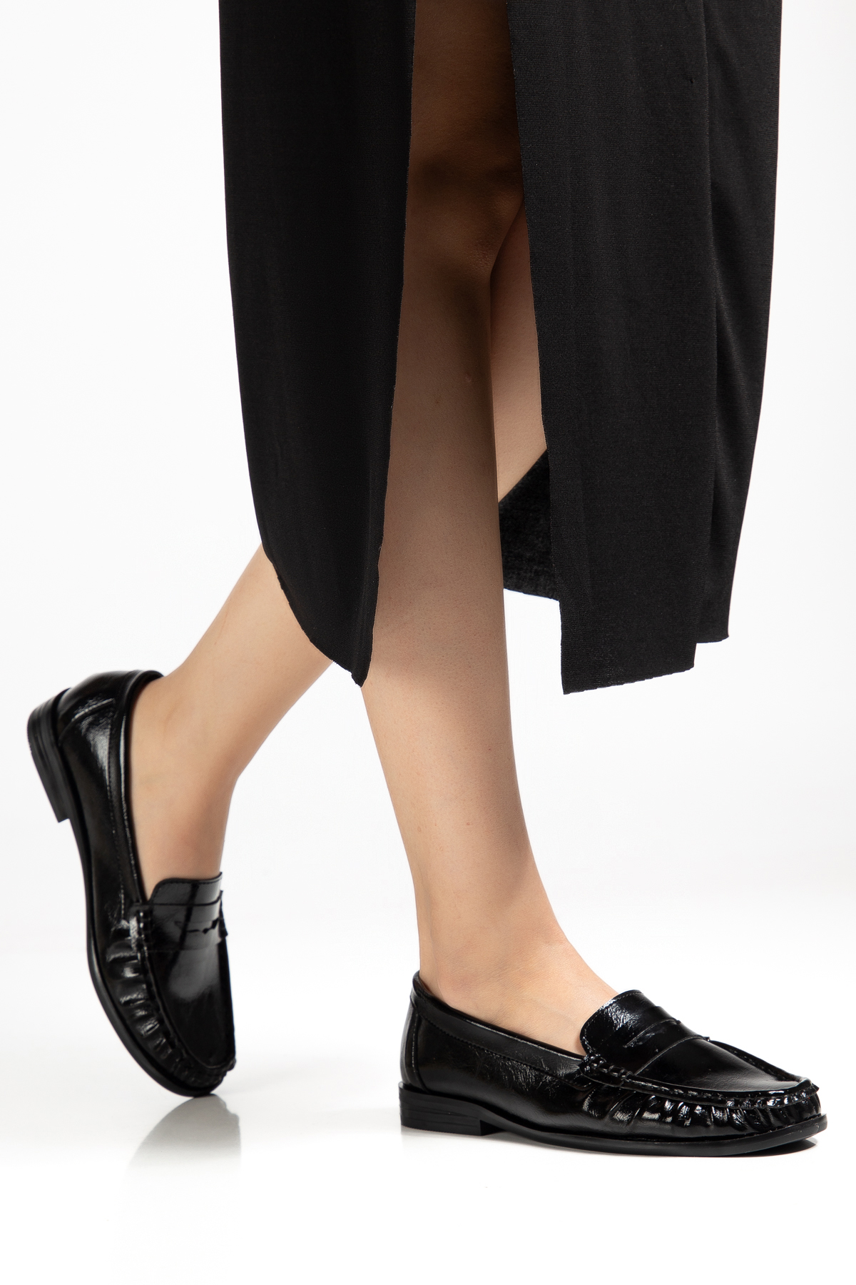 TONNY BLACK Kadın Siyah Termo Kaymaz Taban Loafer Oxford Kadın Ayakkabı görsel 3