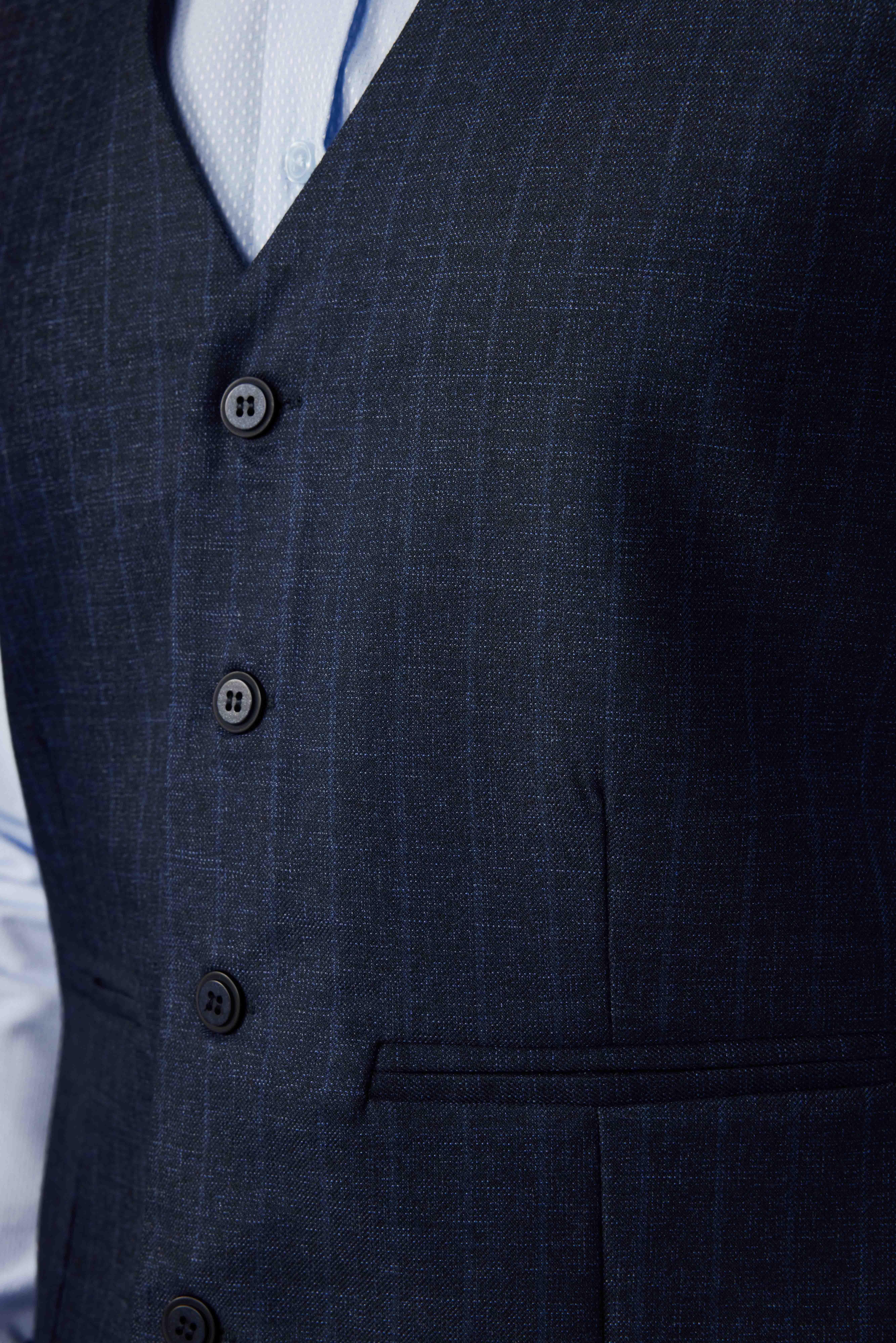 TUDORS Slim Fit Dar Kesim Fleto Cep 4 Mevsim Çizgili Lacivert Erkek Yelek görsel 4