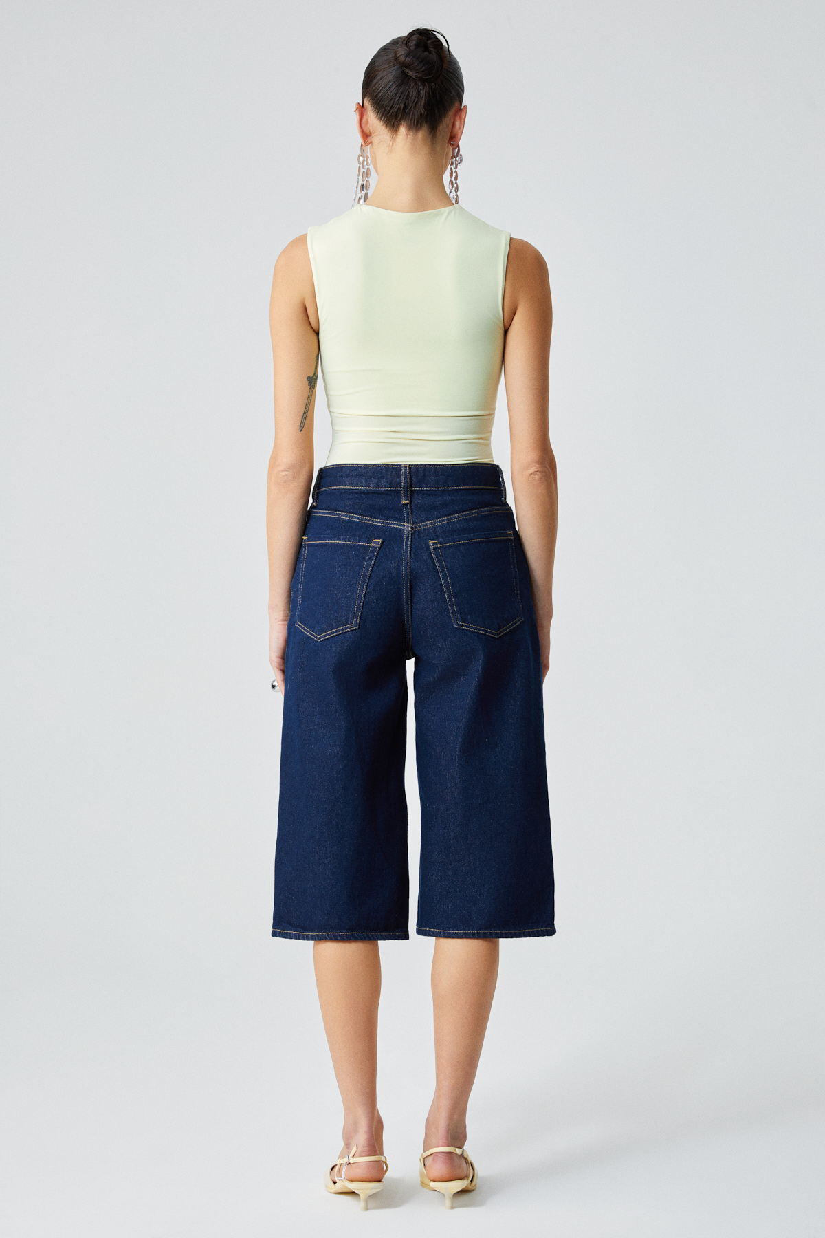 ETHIQUET CANISA Kadın Slim Fit Sıfır Kol Yuvarlak Yaka Düz Renk SARI Atlet görsel 5