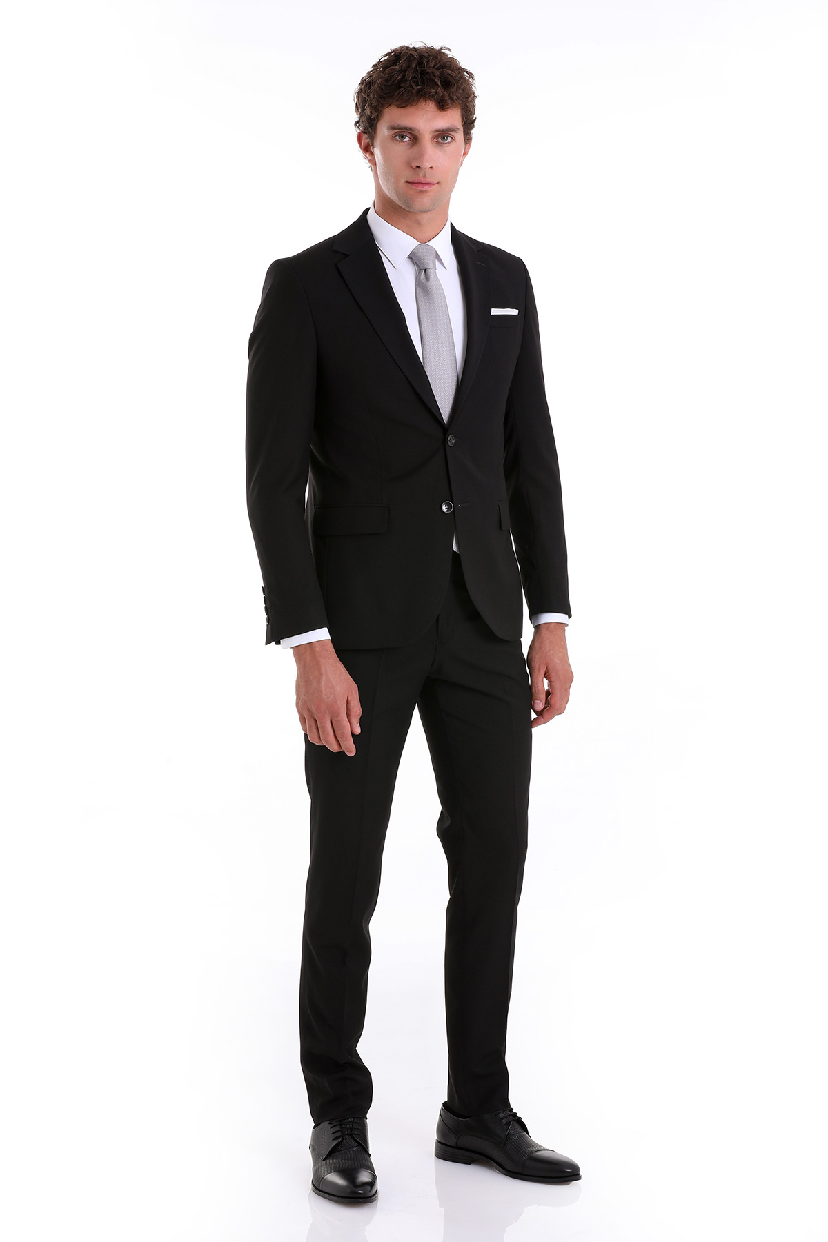 Hatemoğlu Siyah Slim Fit Düz Mono Yaka Klasik Takım Elbise