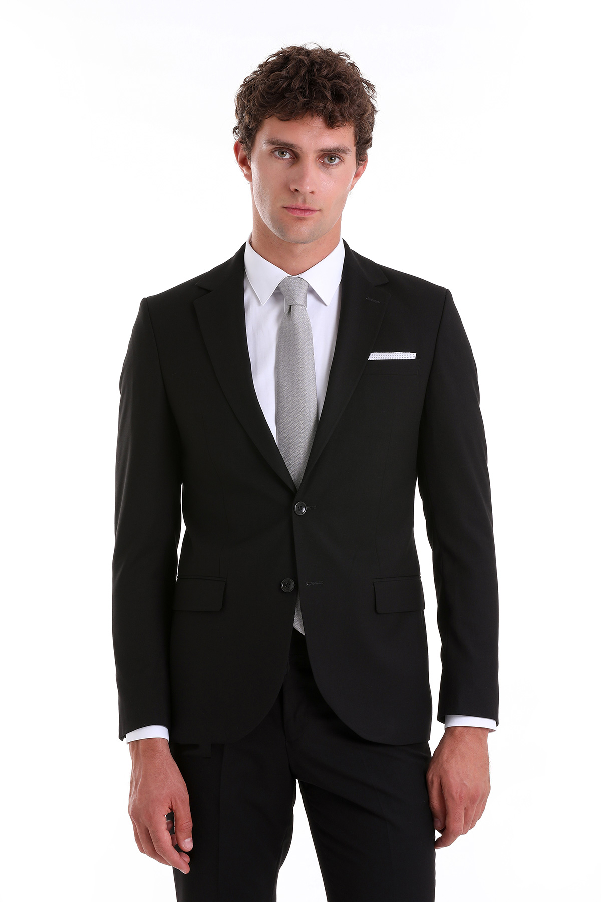 Hatemoğlu Siyah Slim Fit Düz Mono Yaka Klasik Takım Elbise görsel 2