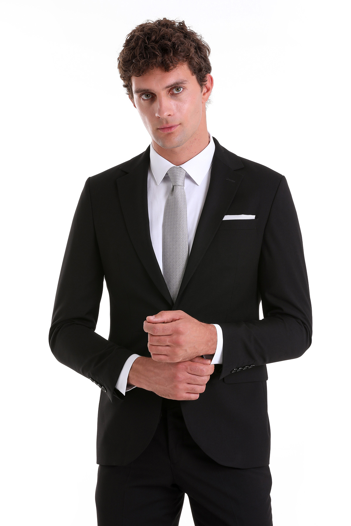 Hatemoğlu Siyah Slim Fit Düz Mono Yaka Klasik Takım Elbise görsel 3