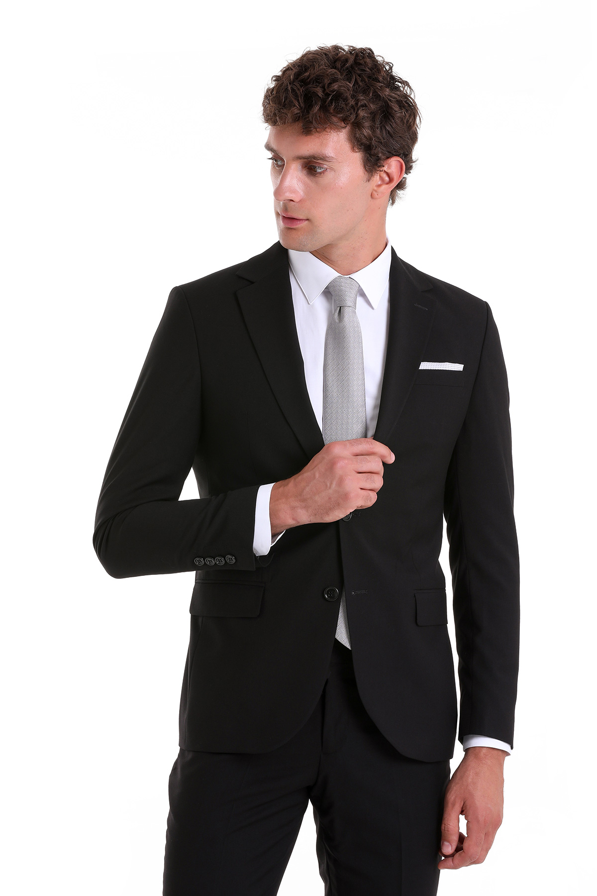 Hatemoğlu Siyah Slim Fit Düz Mono Yaka Klasik Takım Elbise görsel 4