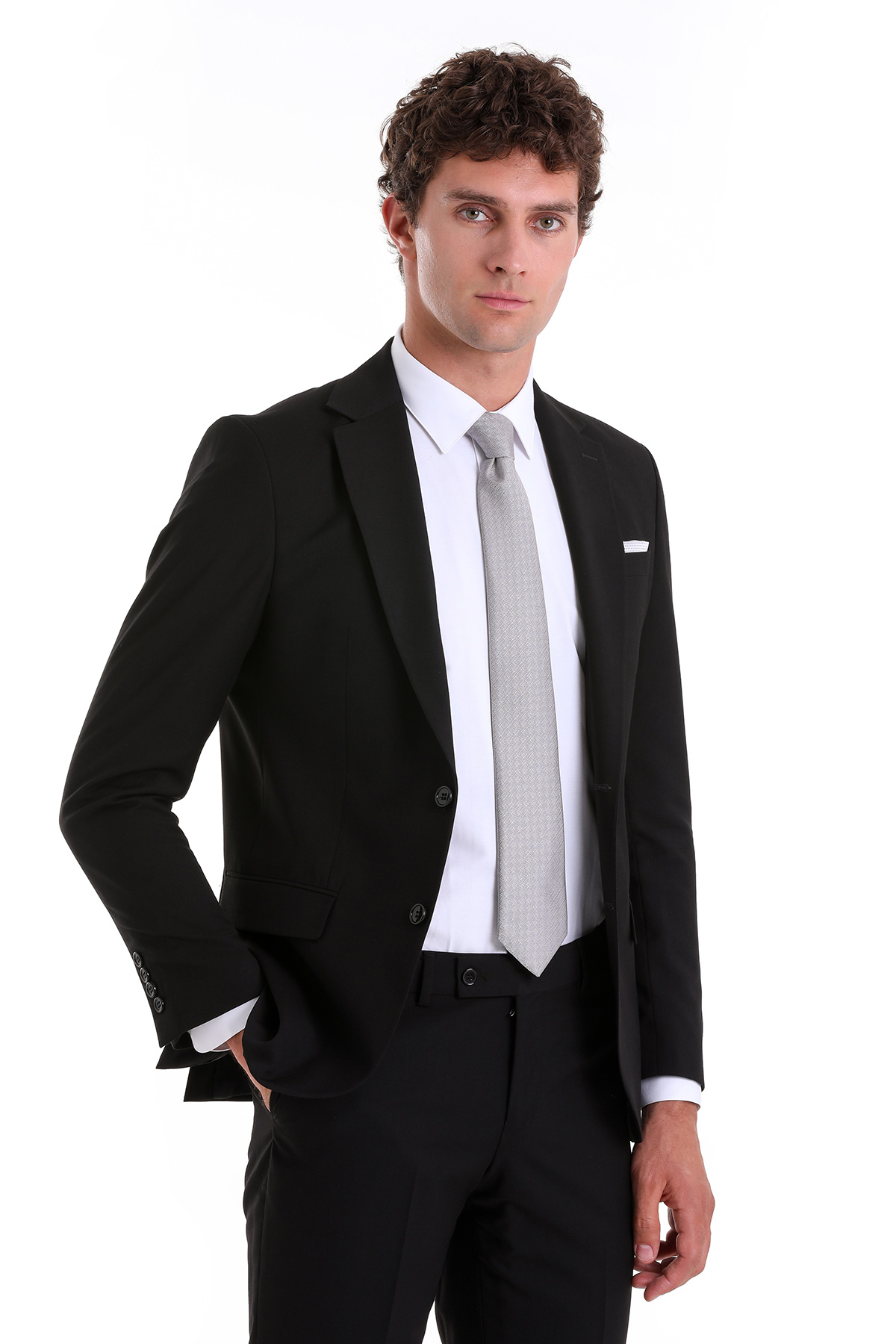 Hatemoğlu Siyah Slim Fit Düz Mono Yaka Klasik Takım Elbise görsel 5
