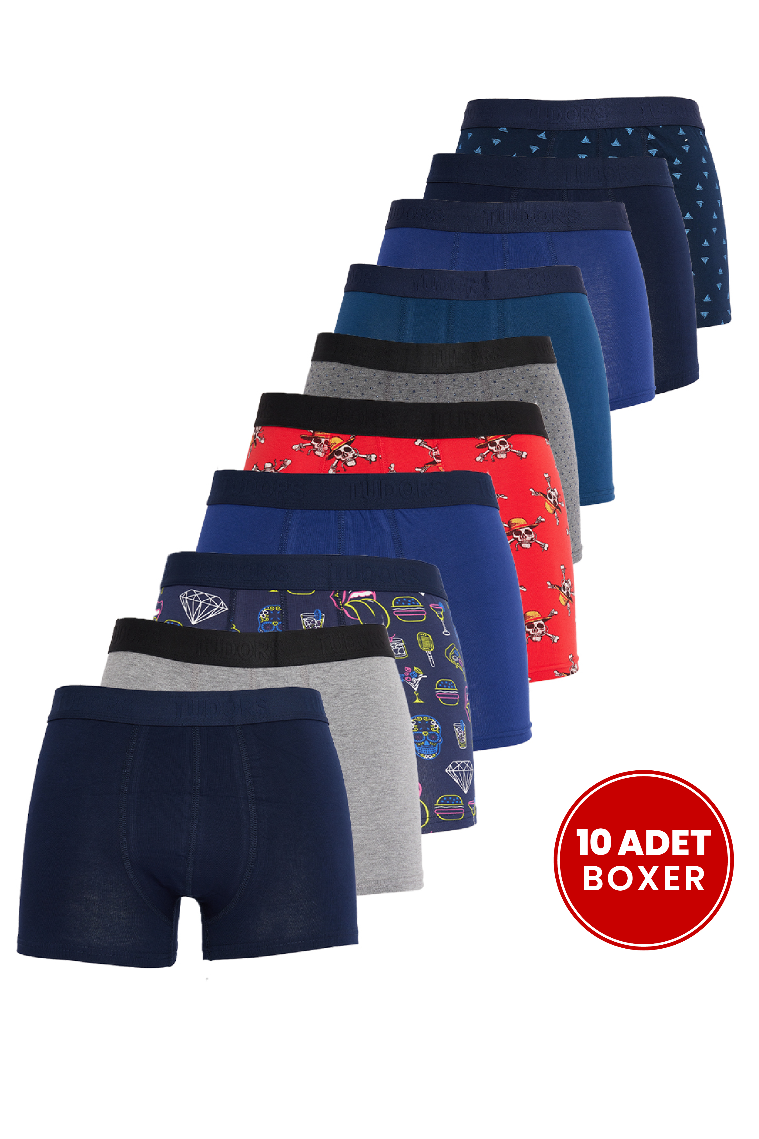 TUDORS Erkek 10'Lu Elastanlı Pamuklu Esnek Kumaş Premium Seri Boxer