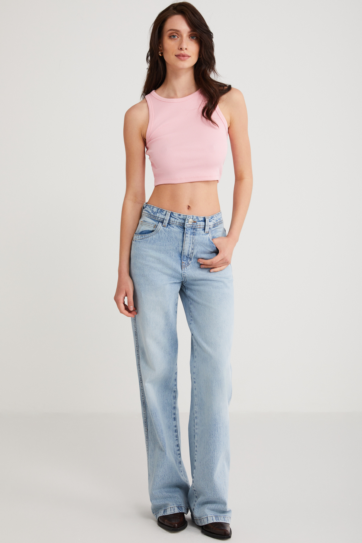 ETHIQUET JOYCE Kadın Slim Fit Dar Kalıp Sıfır Kol Bisiklet Yaka Örme Crop PEMBE Atlet görsel 2