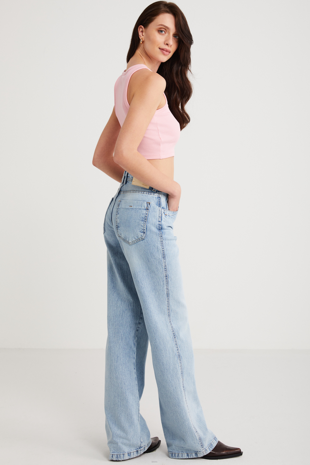ETHIQUET JOYCE Kadın Slim Fit Dar Kalıp Sıfır Kol Bisiklet Yaka Örme Crop PEMBE Atlet görsel 5