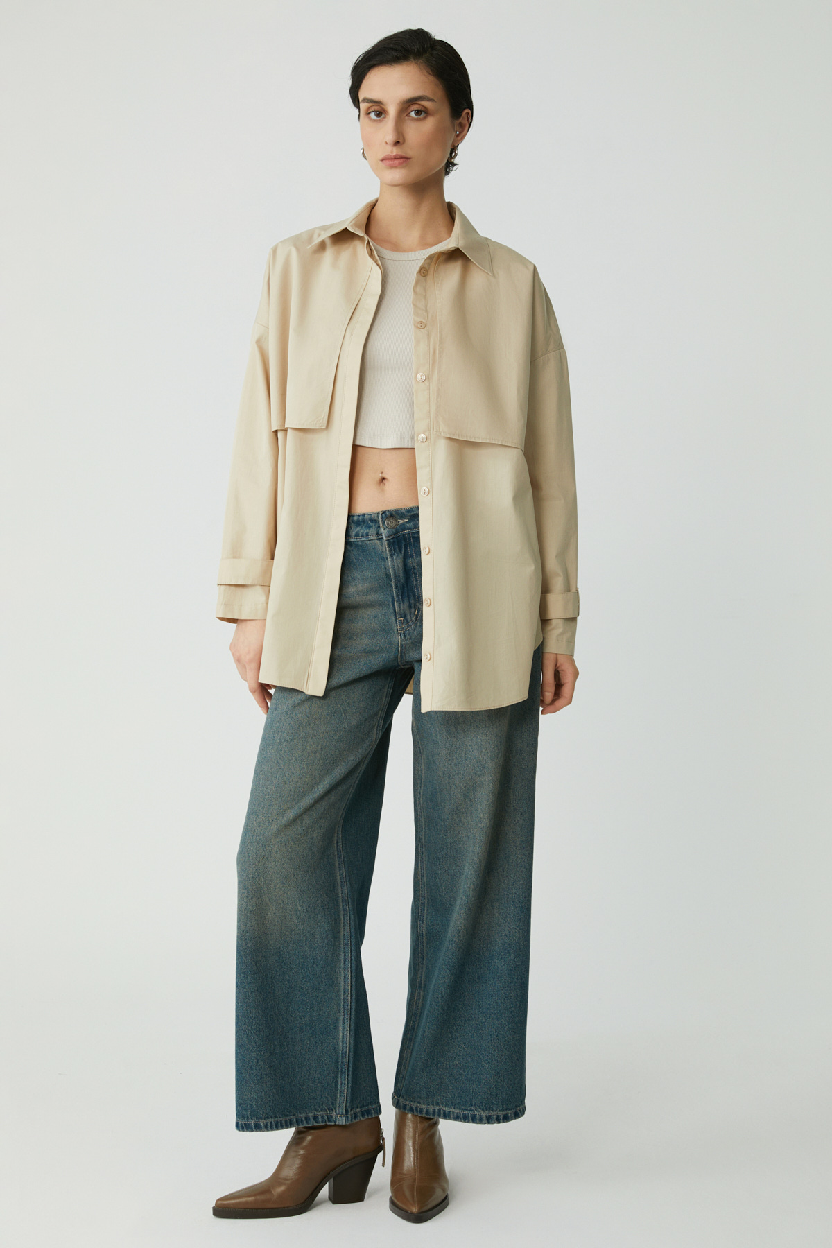 ETHIQUET JOYCE Kadın Slim Fit Dar Kalıp Sıfır Kol Bisiklet Yaka Örme Crop AÇIK GRİ Atlet görsel 4