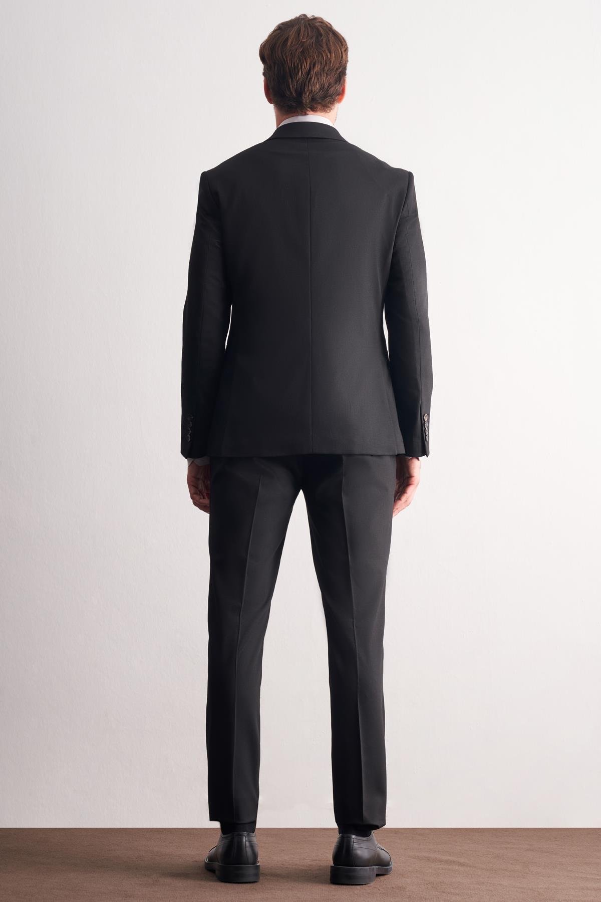 İMZA Siyah Kılıç Yaka Tam Astar 6 Drop Slim Fit Kruvaze Takım Elbise 1001255158 görsel 5