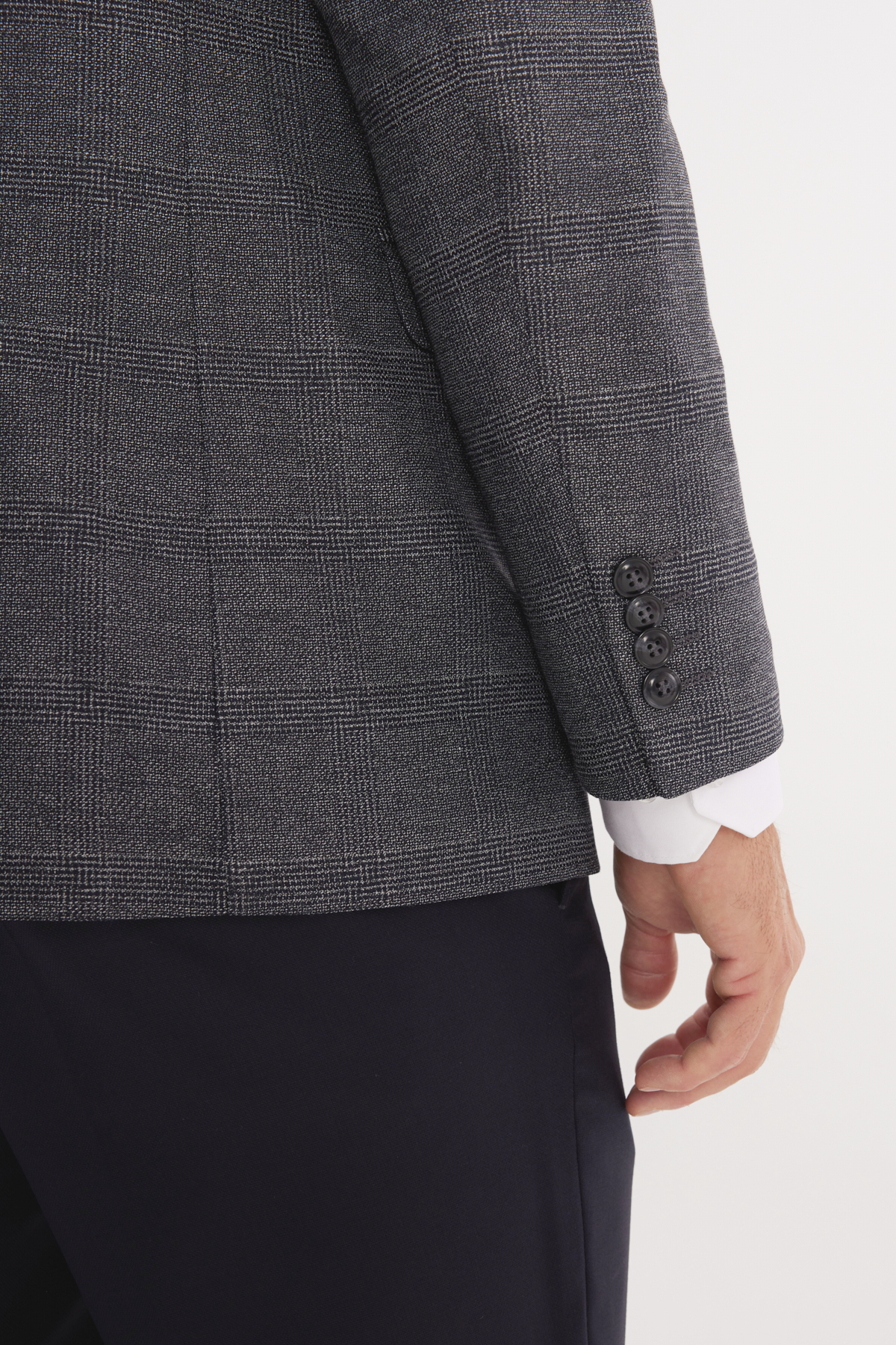 Altınyıldız Classics Erkek Koyu Lacivert-Beyaz Slim Fit Mono Yaka Kareli Kapak Cepli Yelekli Takım Elbise görsel 6