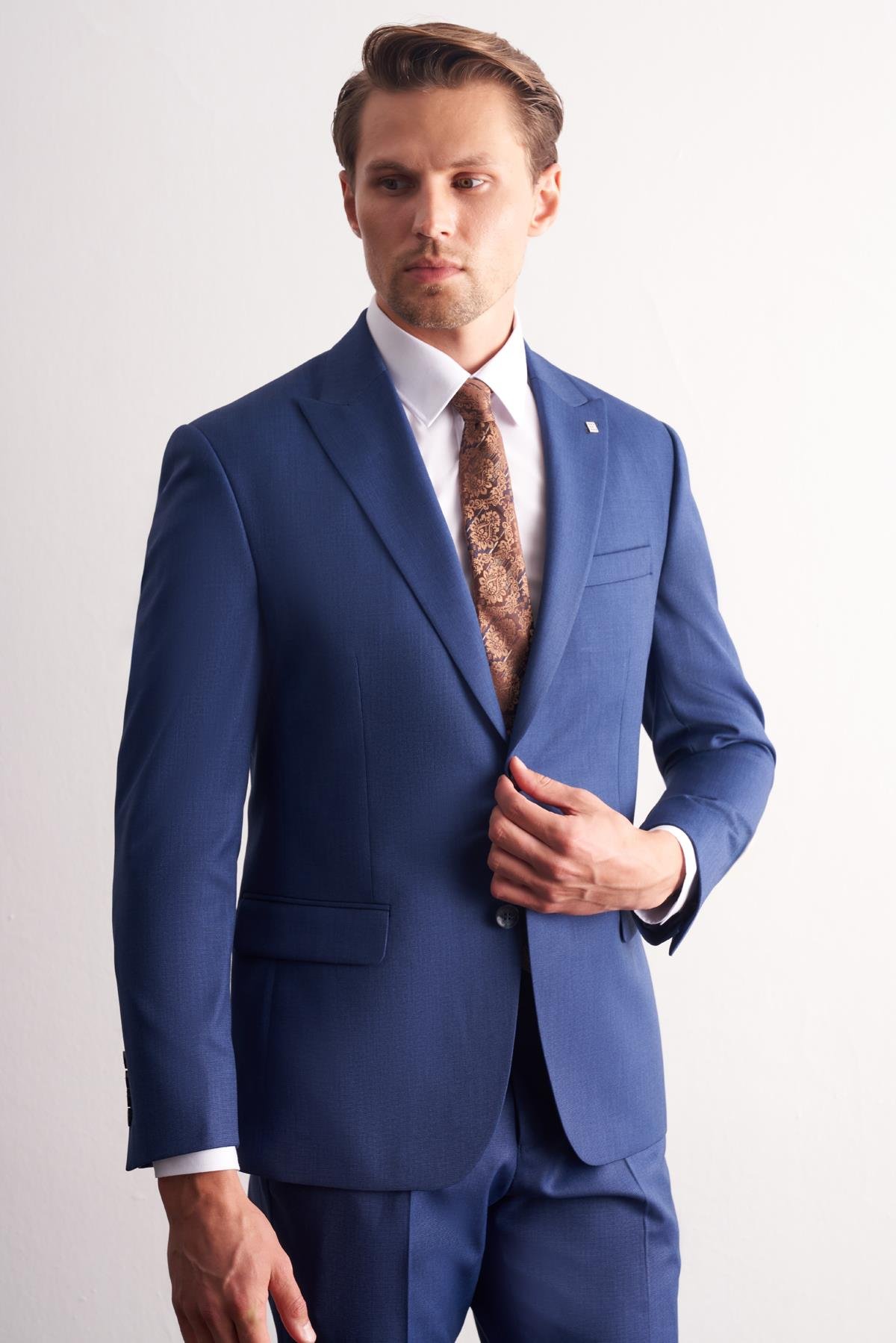 İMZA Koyu Lacivert Kırlangıç Yaka Esnek Bel Slim Fit 6 Drop Takım Elbise 1001255168 görsel 2