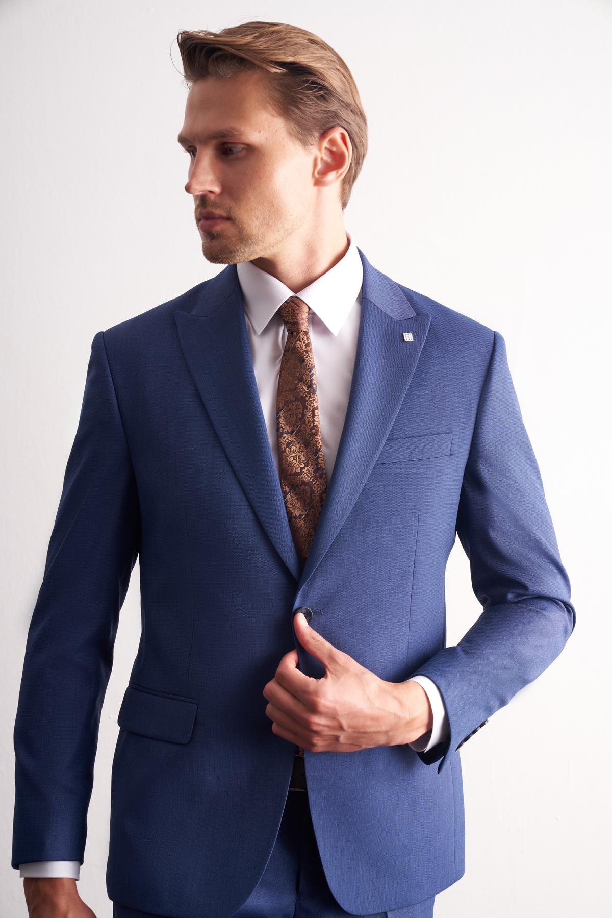 İMZA Koyu Lacivert Kırlangıç Yaka Esnek Bel Slim Fit 6 Drop Takım Elbise 1001255168 görsel 3