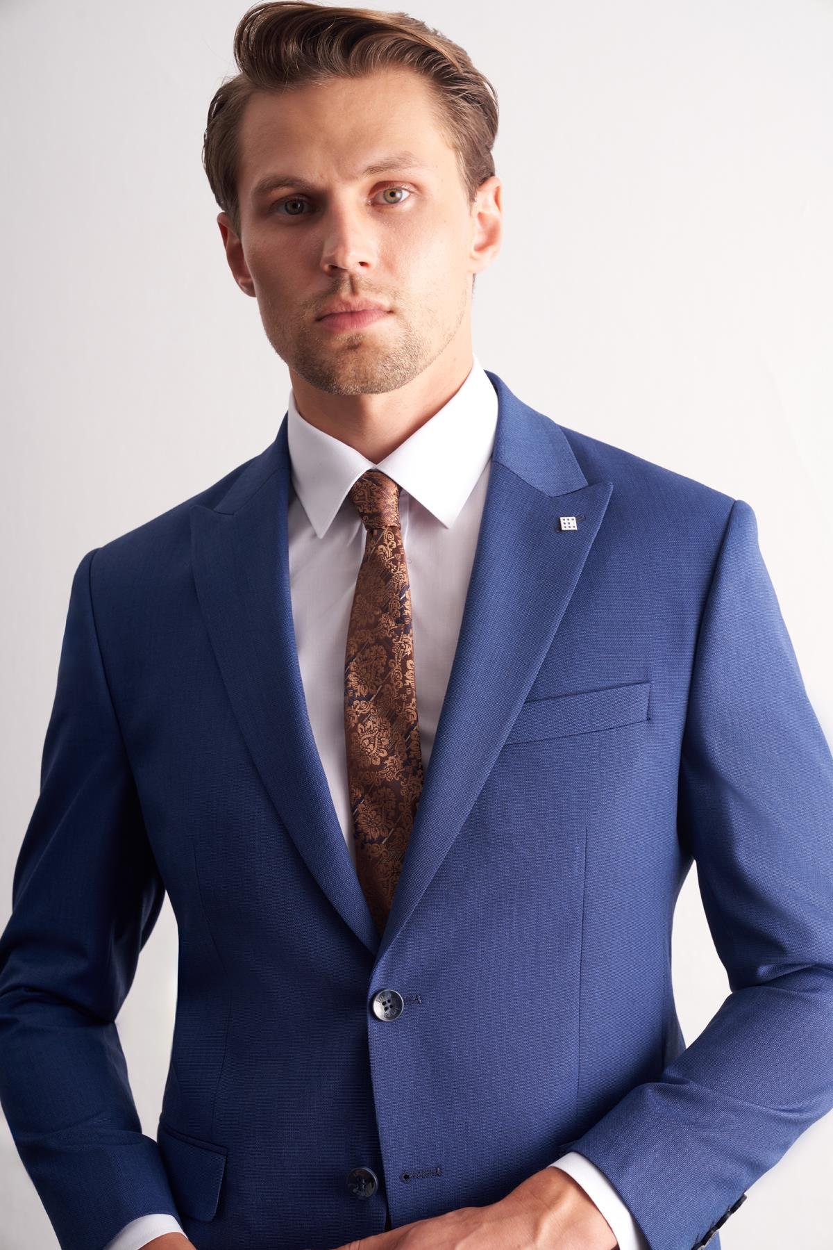 İMZA Koyu Lacivert Kırlangıç Yaka Esnek Bel Slim Fit 6 Drop Takım Elbise 1001255168 görsel 4