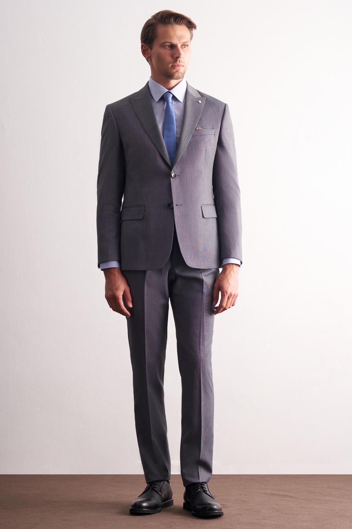 İMZA Füme Kırlangıç Yaka Esnek Bel Slim Fit 6 Drop Takım Elbise 1001255168