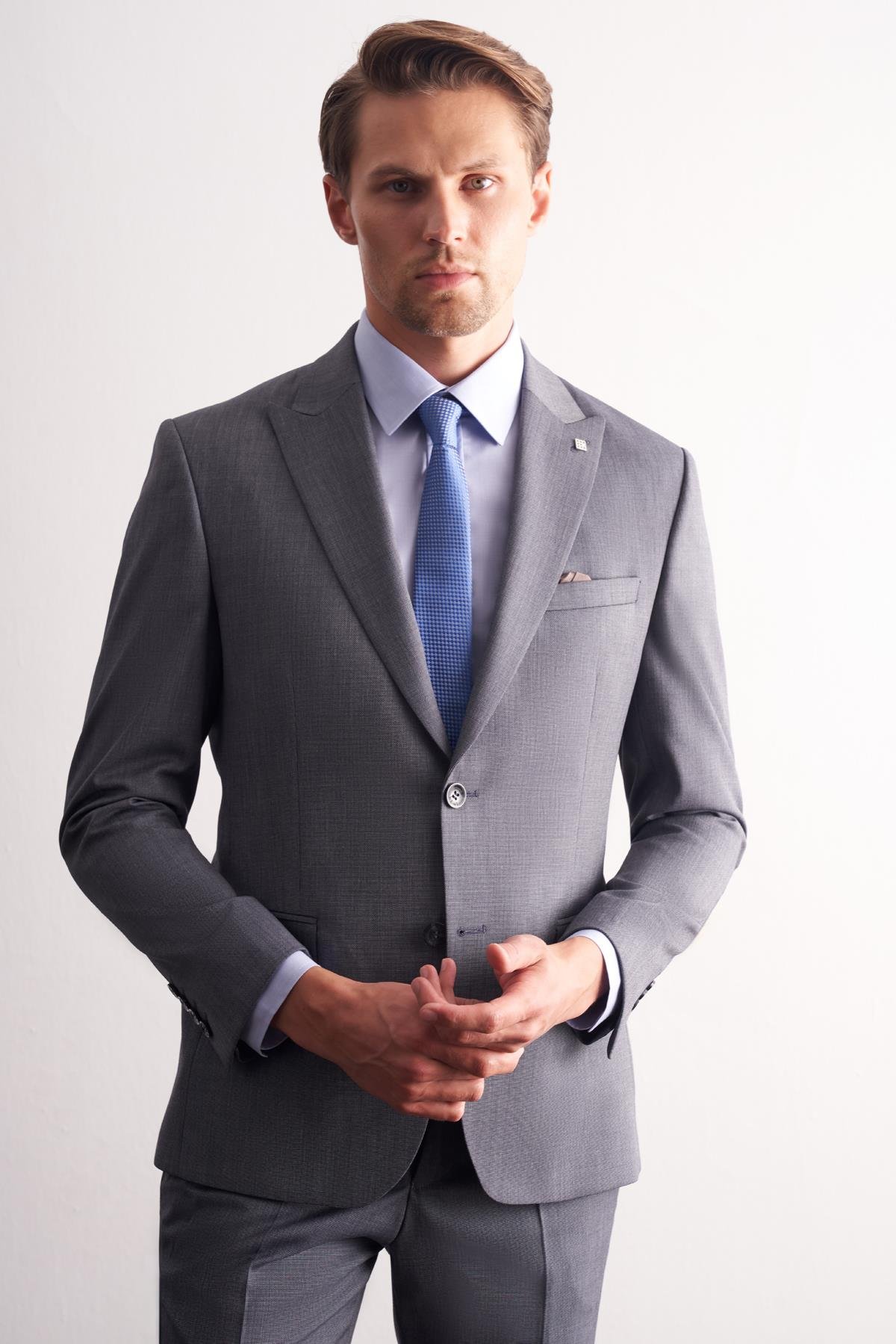 İMZA Füme Kırlangıç Yaka Esnek Bel Slim Fit 6 Drop Takım Elbise 1001255168 görsel 2