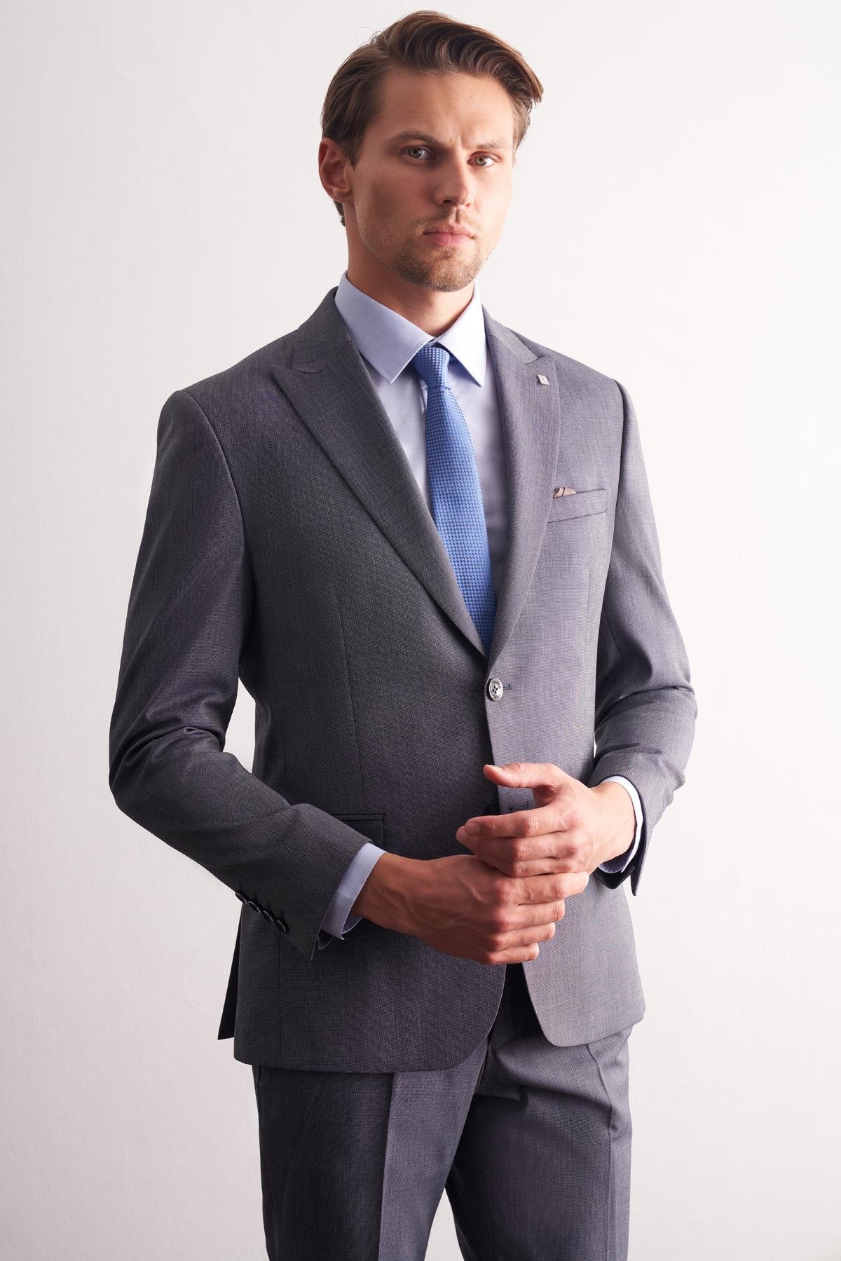 İMZA Füme Kırlangıç Yaka Esnek Bel Slim Fit 6 Drop Takım Elbise 1001255168 görsel 3