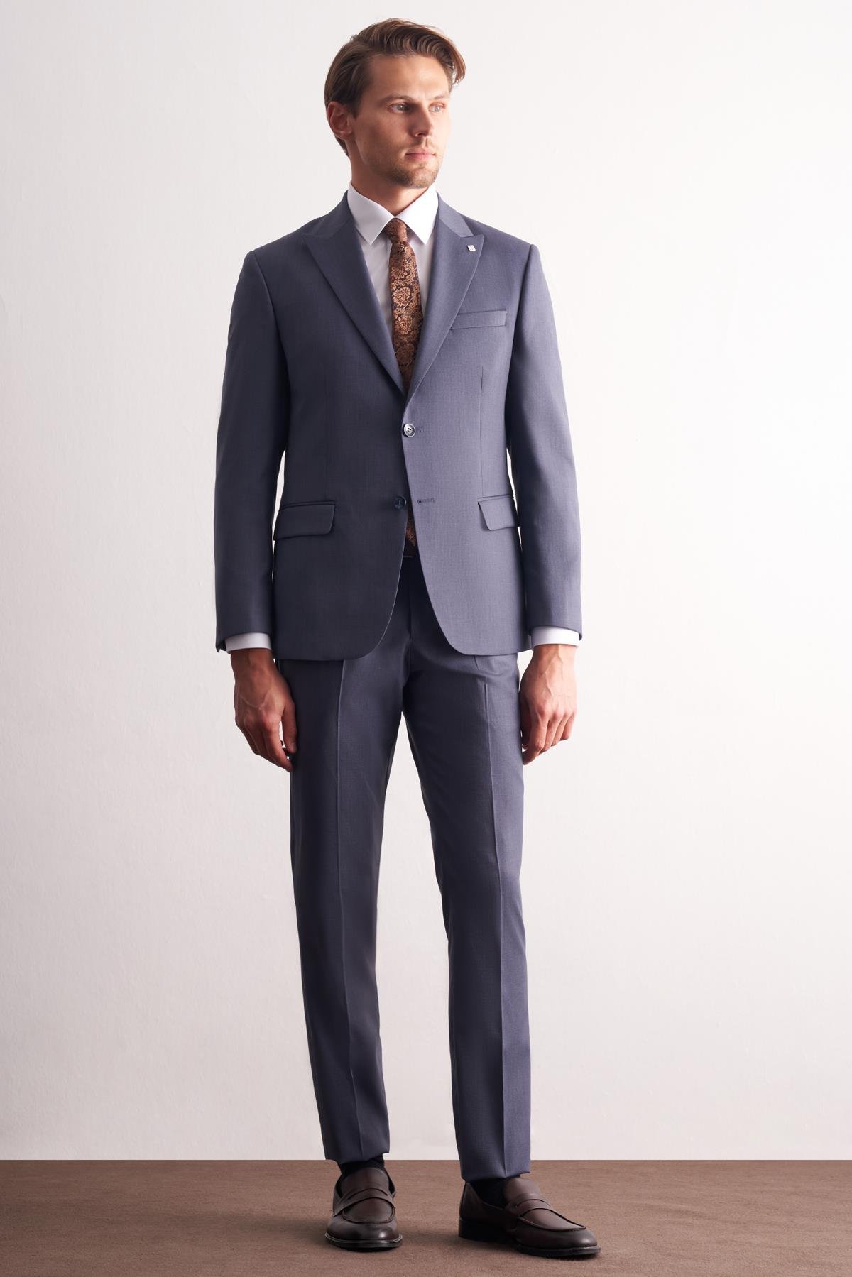 İMZA - Lacivert Kırlangıç Yaka Esnek Bel Slim Fit 6 Drop Takım Elbise 1001255168