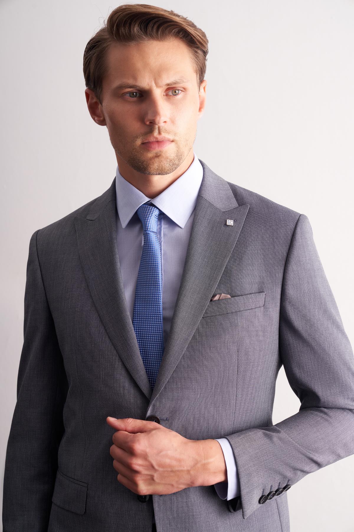 İMZA Füme Kırlangıç Yaka Esnek Bel Slim Fit 6 Drop Takım Elbise 1001255168 görsel 4