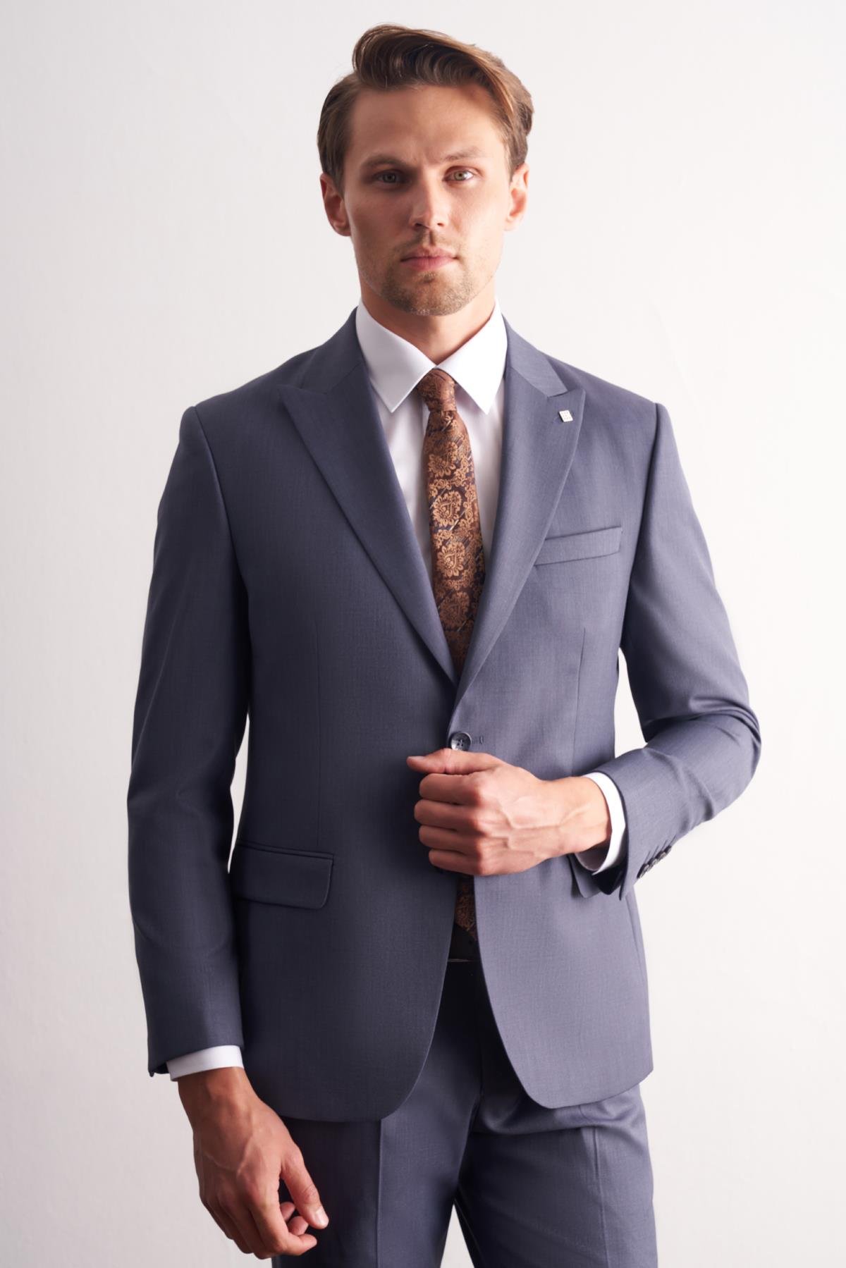 İMZA - Lacivert Kırlangıç Yaka Esnek Bel Slim Fit 6 Drop Takım Elbise 1001255168 görsel 2
