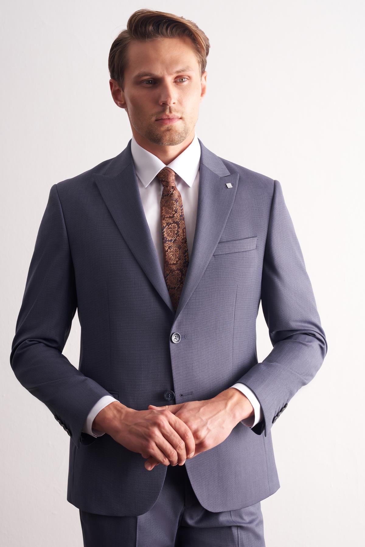 İMZA - Lacivert Kırlangıç Yaka Esnek Bel Slim Fit 6 Drop Takım Elbise 1001255168 görsel 3