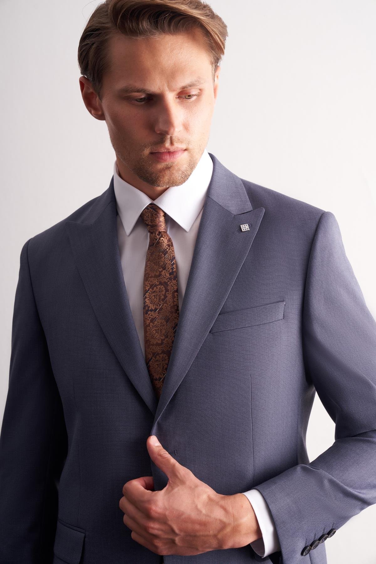 İMZA - Lacivert Kırlangıç Yaka Esnek Bel Slim Fit 6 Drop Takım Elbise 1001255168 görsel 4