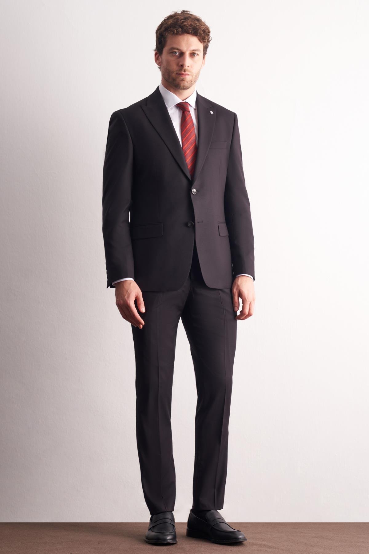 İMZA Siyah Kırlangıç Yaka Esnek Bel Slim Fit 6 Drop Takım Elbise 1001255167