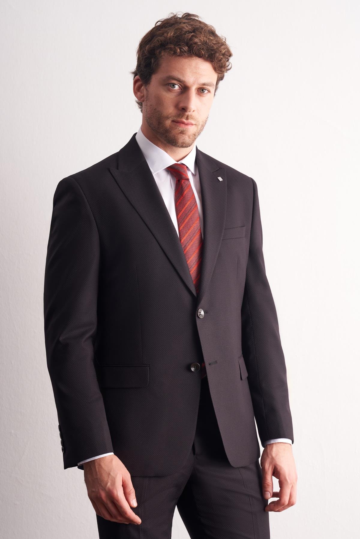 İMZA Siyah Kırlangıç Yaka Esnek Bel Slim Fit 6 Drop Takım Elbise 1001255167 görsel 2