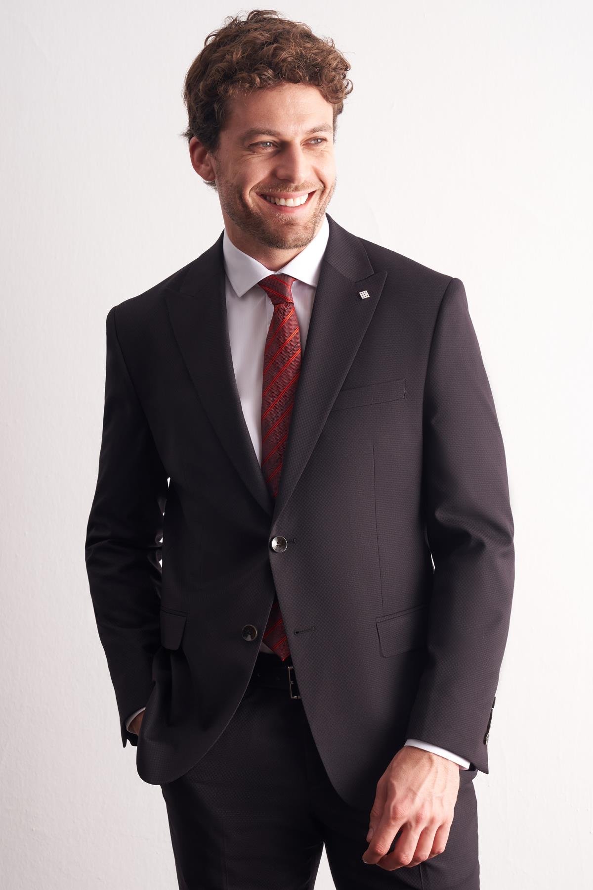 İMZA Siyah Kırlangıç Yaka Esnek Bel Slim Fit 6 Drop Takım Elbise 1001255167 görsel 3