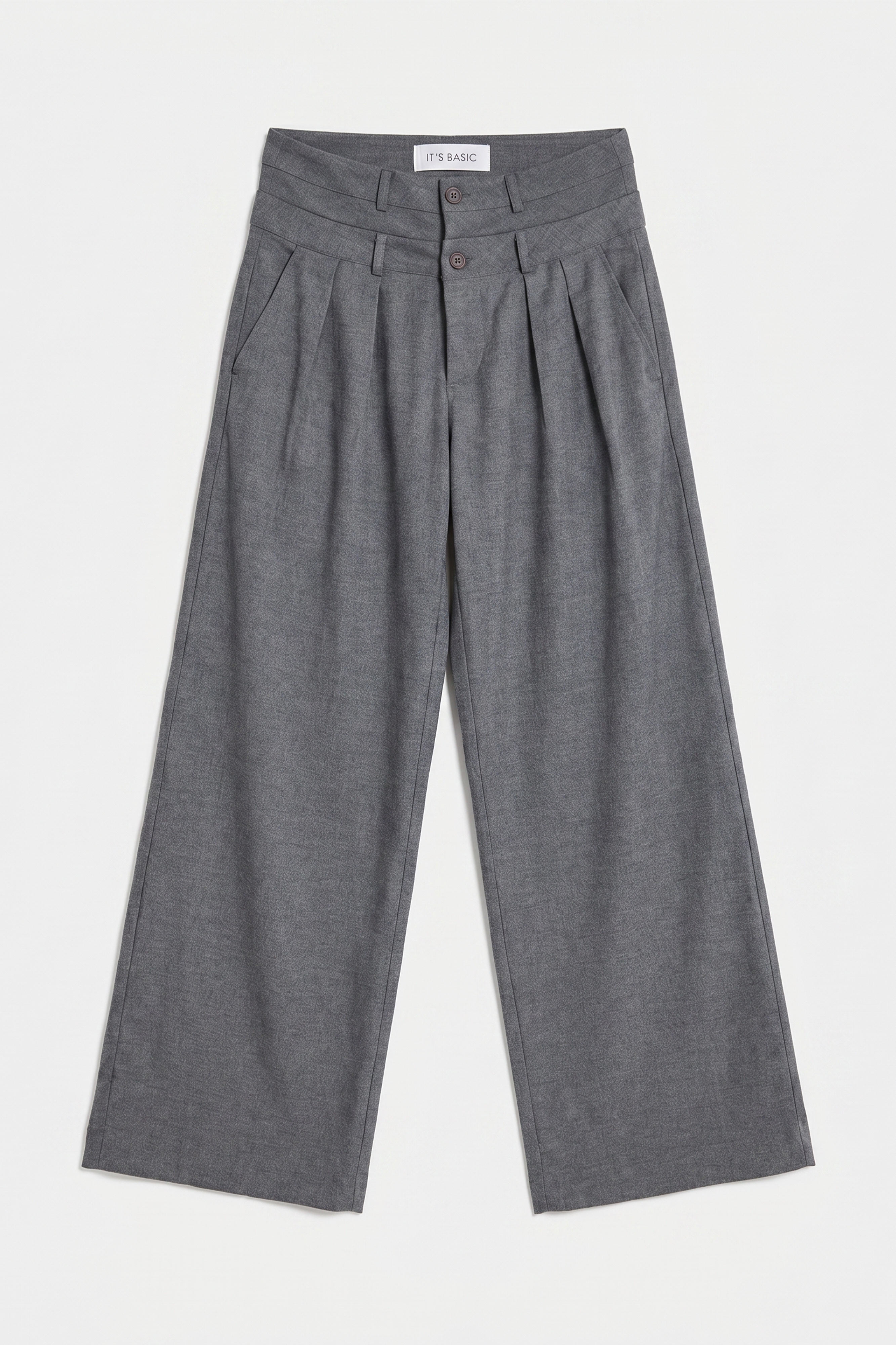 It's Basic Kadın Antrasit s6 Tailored Fit Bol Kesim Çift Kemer Tasarım Poliviskon Kumaş Pantolon görsel 6