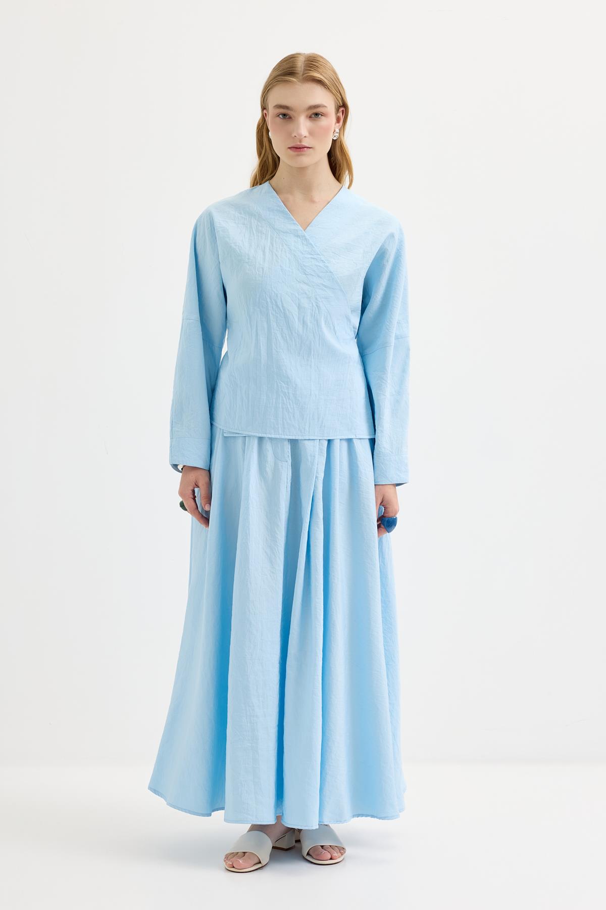 Kadriye Baştürk Bağlamalı Kimono Etek Takım Açık Mavi görsel 2